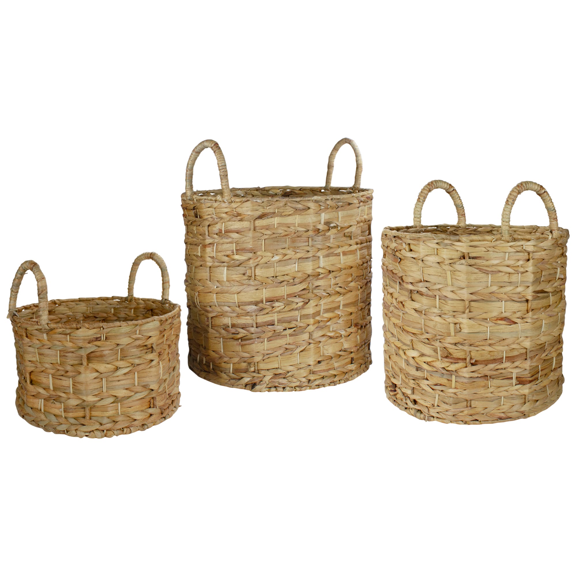 Round Natural Woven Water Hyacinth Storage Baskets, 3ct.