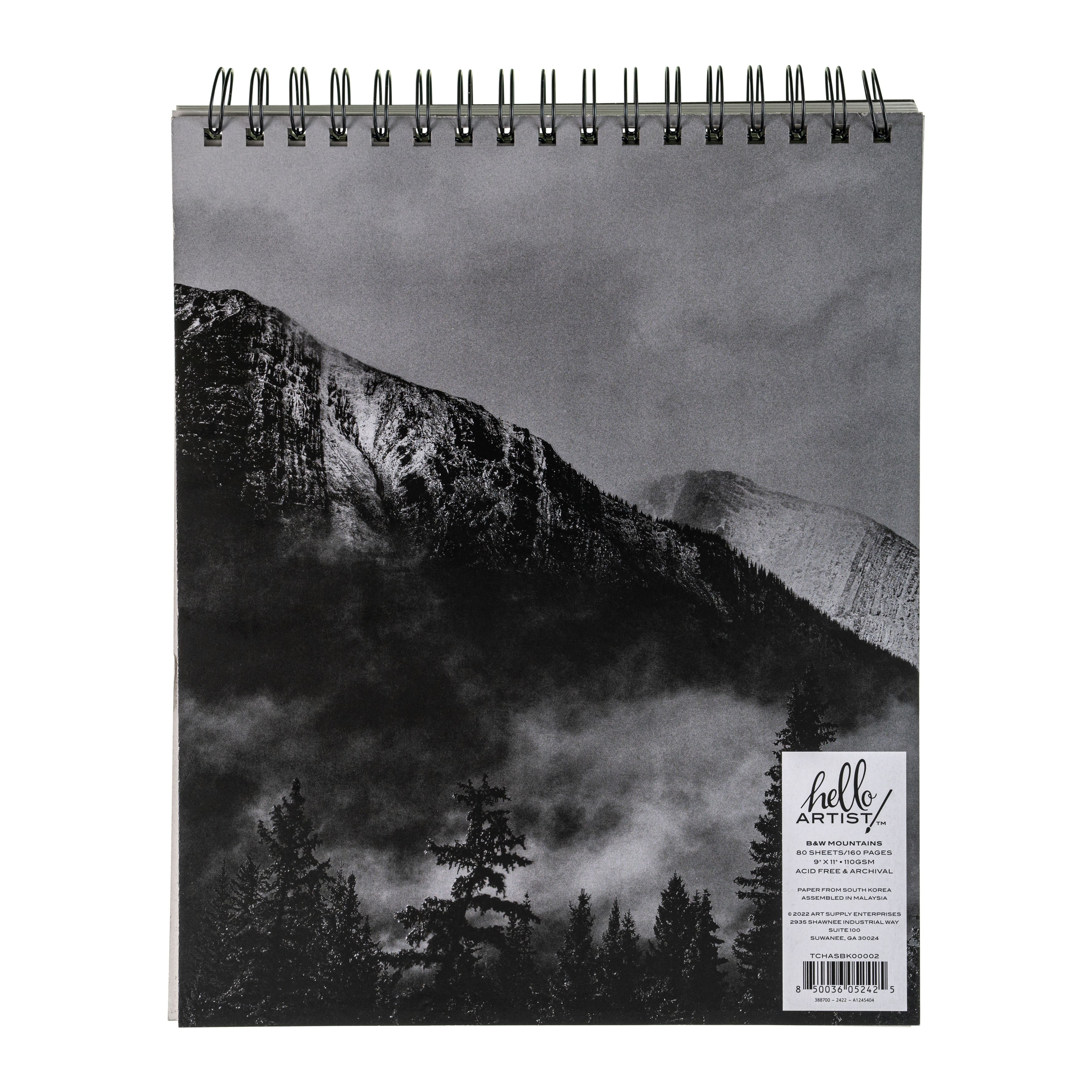 Hello, Artist! Black & White Mountains Sketch Book