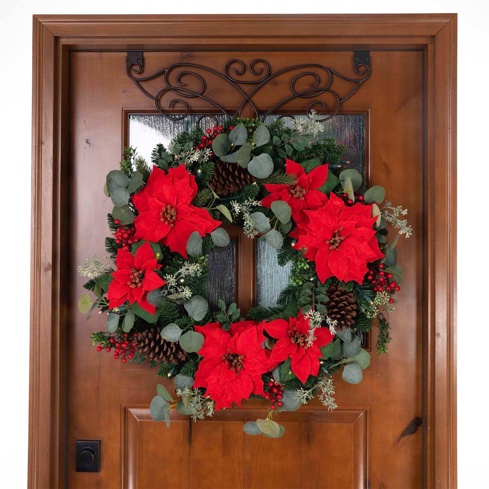 30" LED Red Poinsettia Christmas Wreath