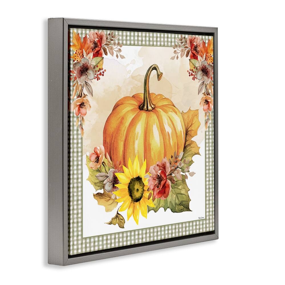 Stupell Industries Pumpkin with Flower Accent Floater Framed Art