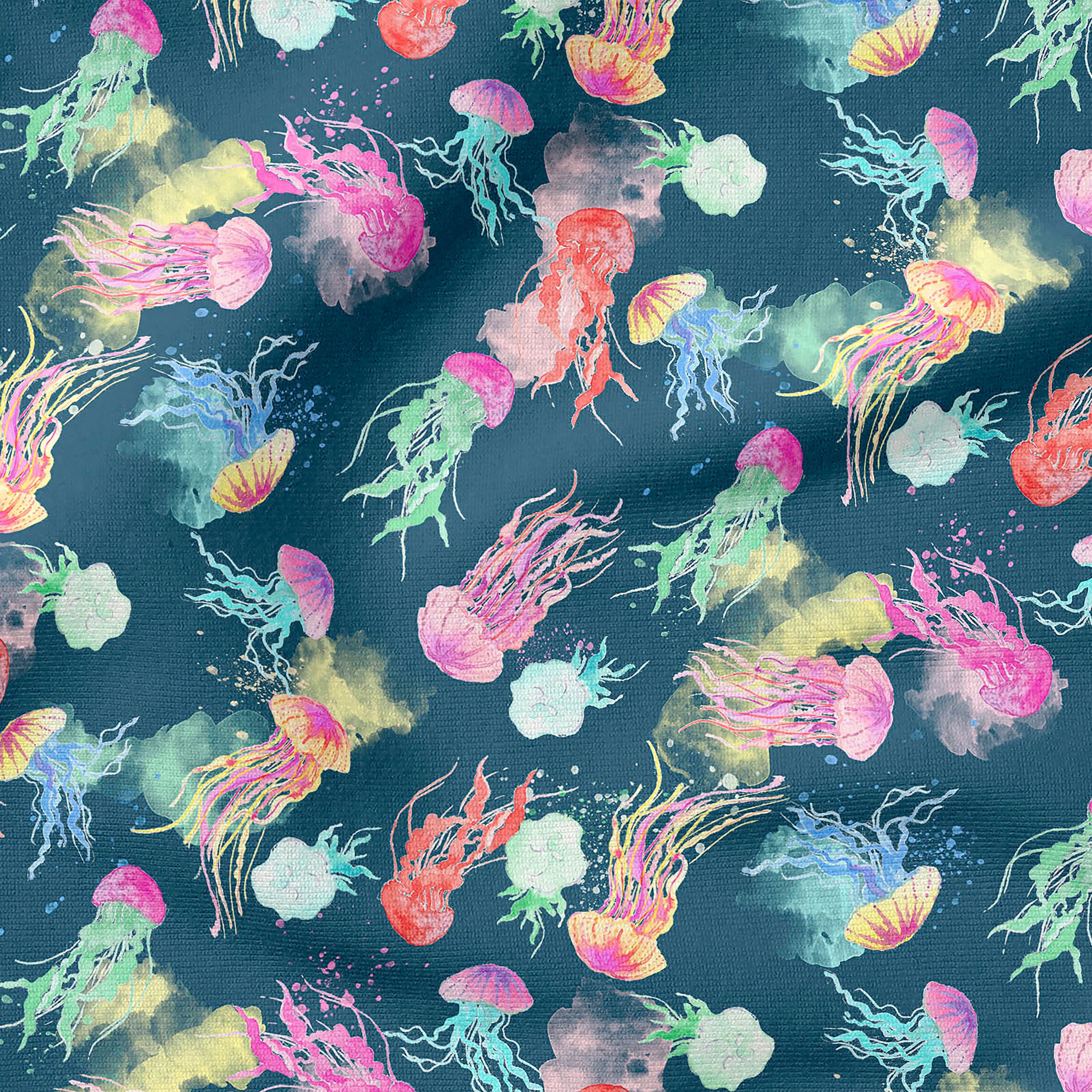 Fabric Editions Navy Deep Sea Jellyfish Cotton Fabric