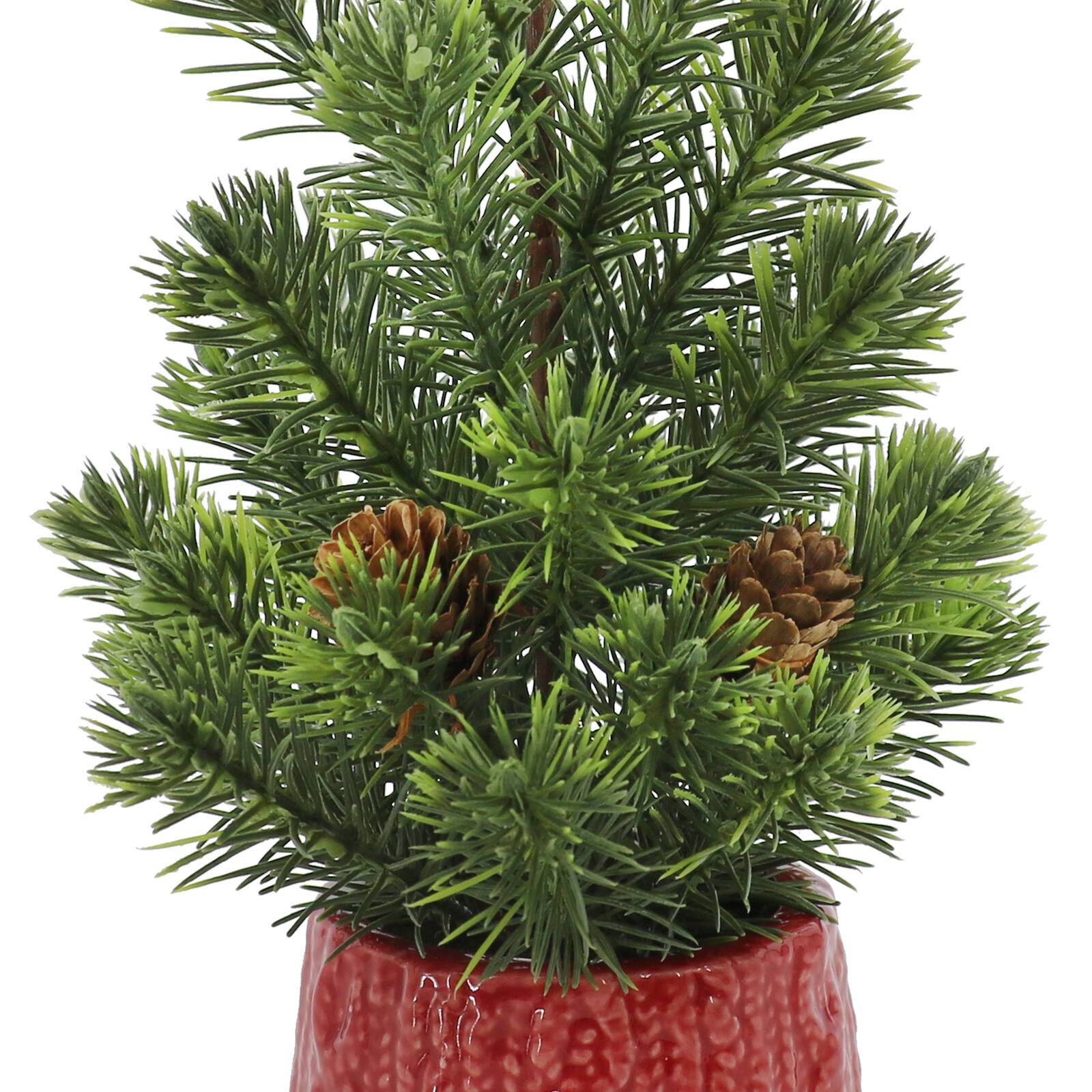 Sapin de No&#xEB;l artificiel non illumin&#xE9; avec pin et pommes de pin de 30,4&#xA0;cm dans un pot en c&#xE9;ramique rouge d&#x2019;Ashland