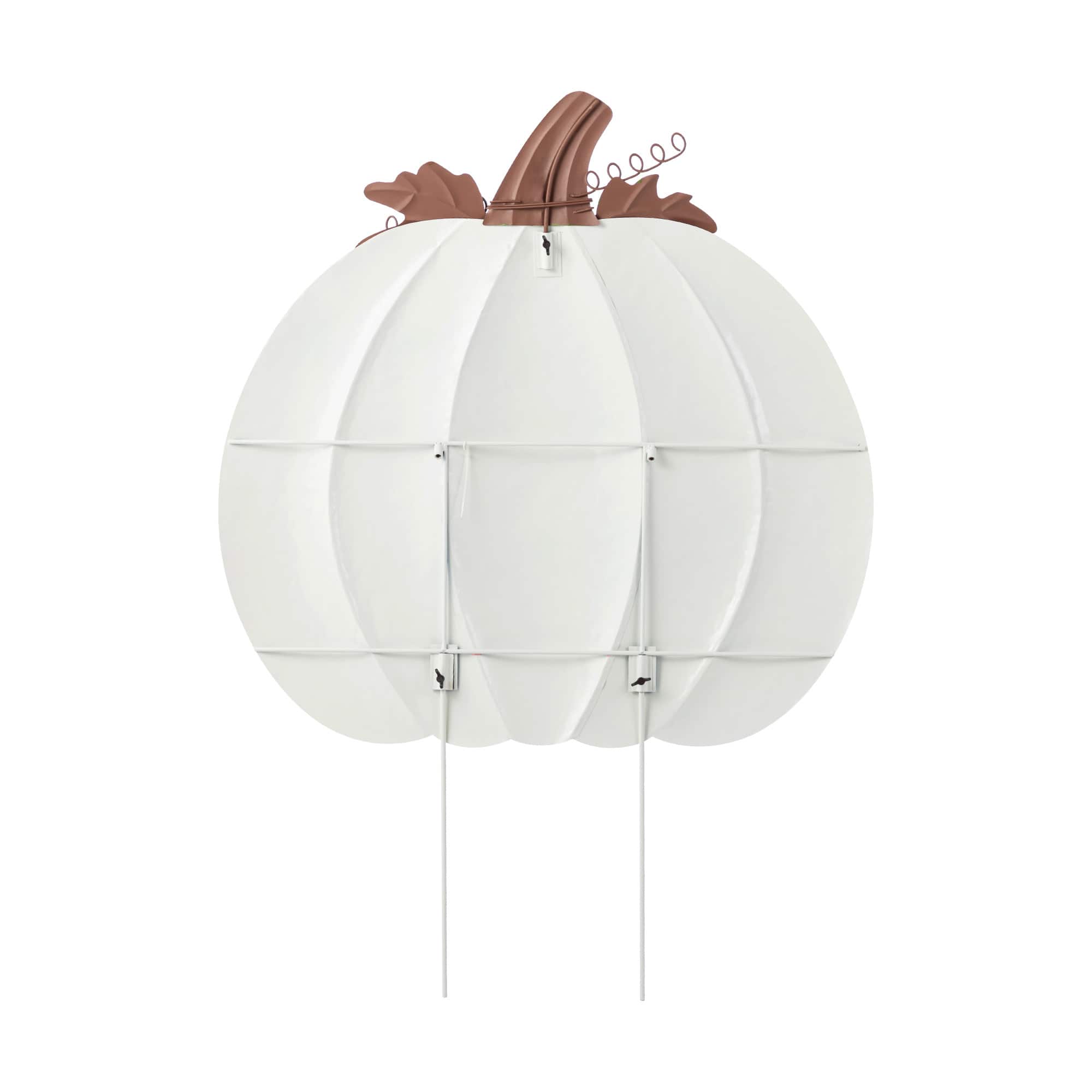 Glitzhome&#xAE; 39.5&#x22; Fall Oversized Metal Ivory Pumpkin Yard Stake, Wall or Standing Decor