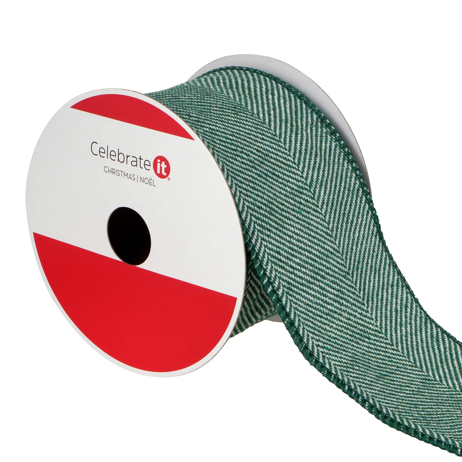 2.5&#x22; x 15ft. Green &#x26; White Herringbone Wired Ribbon by Celebrate It&#xAE;