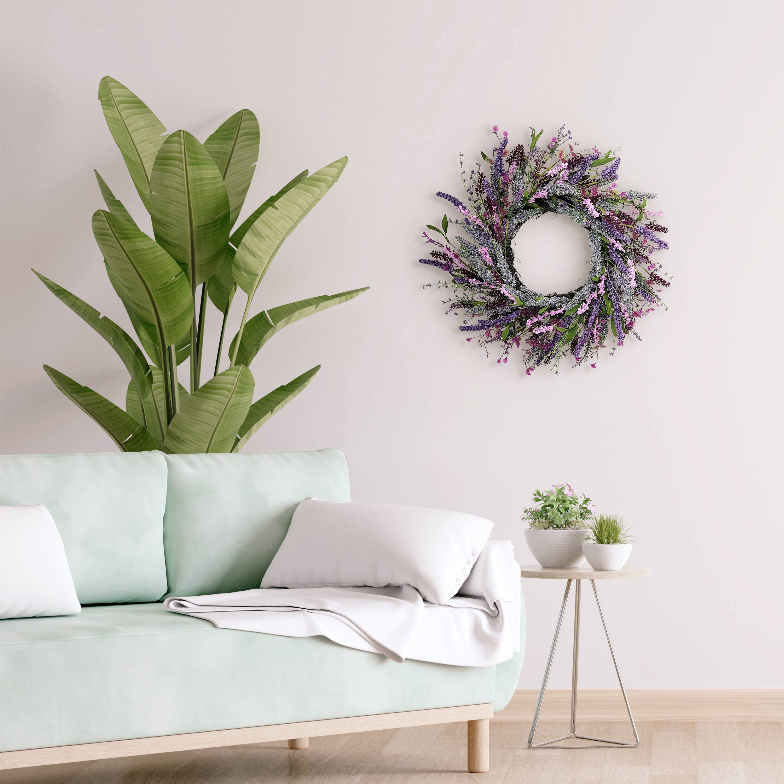 24&#x22; Artificial Lavender Floral Spring Wreath