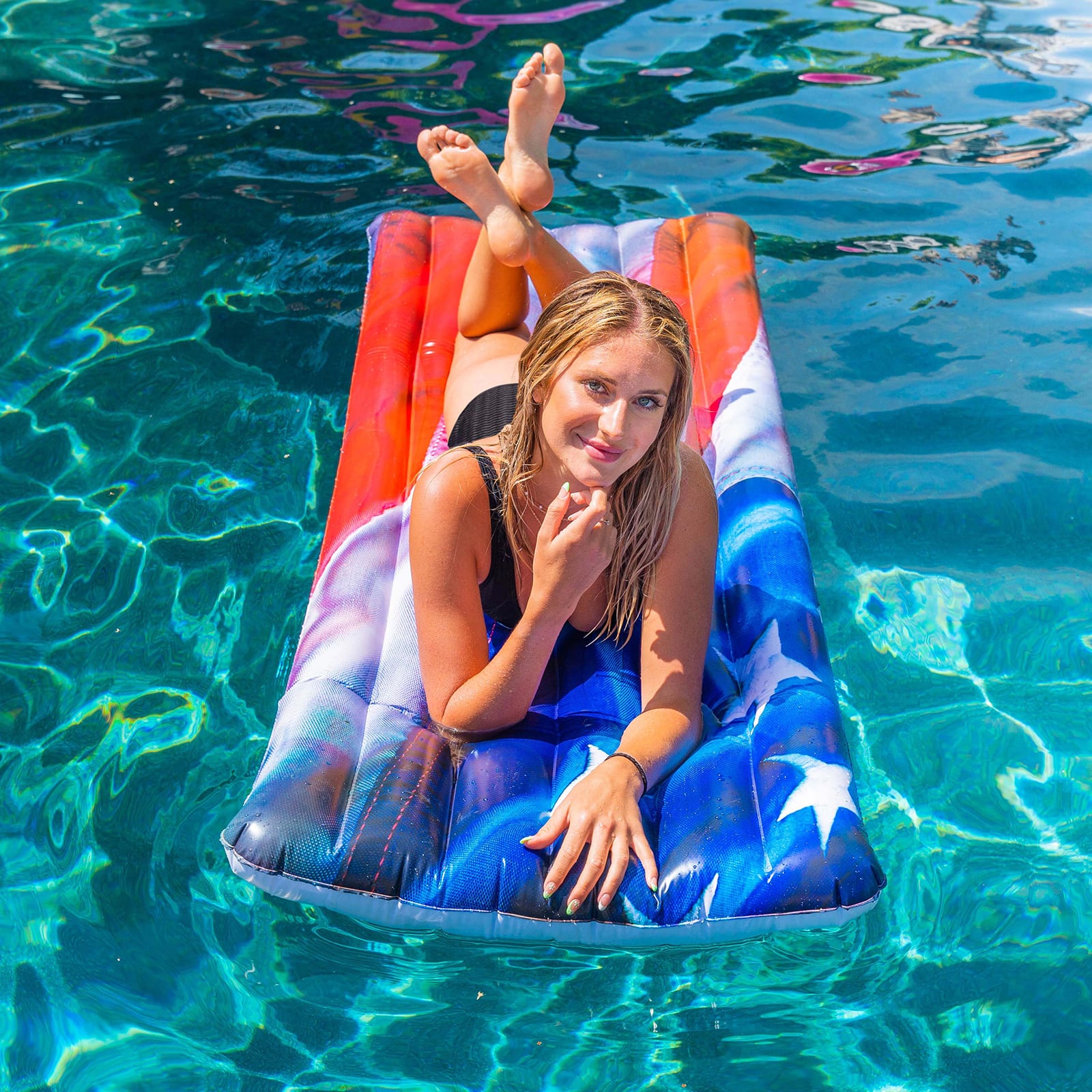 84"-Inch Solstice Inflatable Round Jumbo Island Swimming Pool Raft Lounger | Fun Express