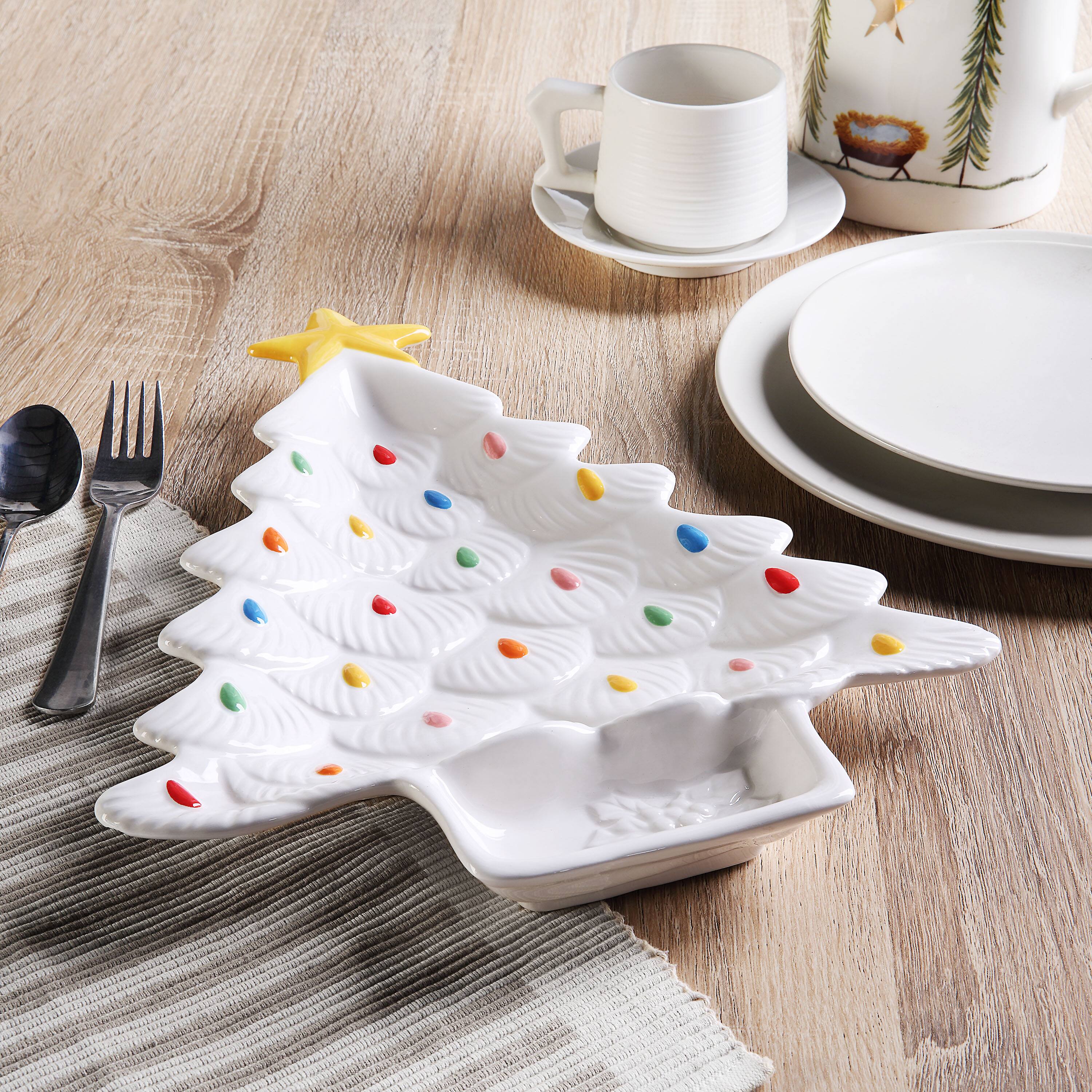 14&#x22; White Tree Platter with Dip Section