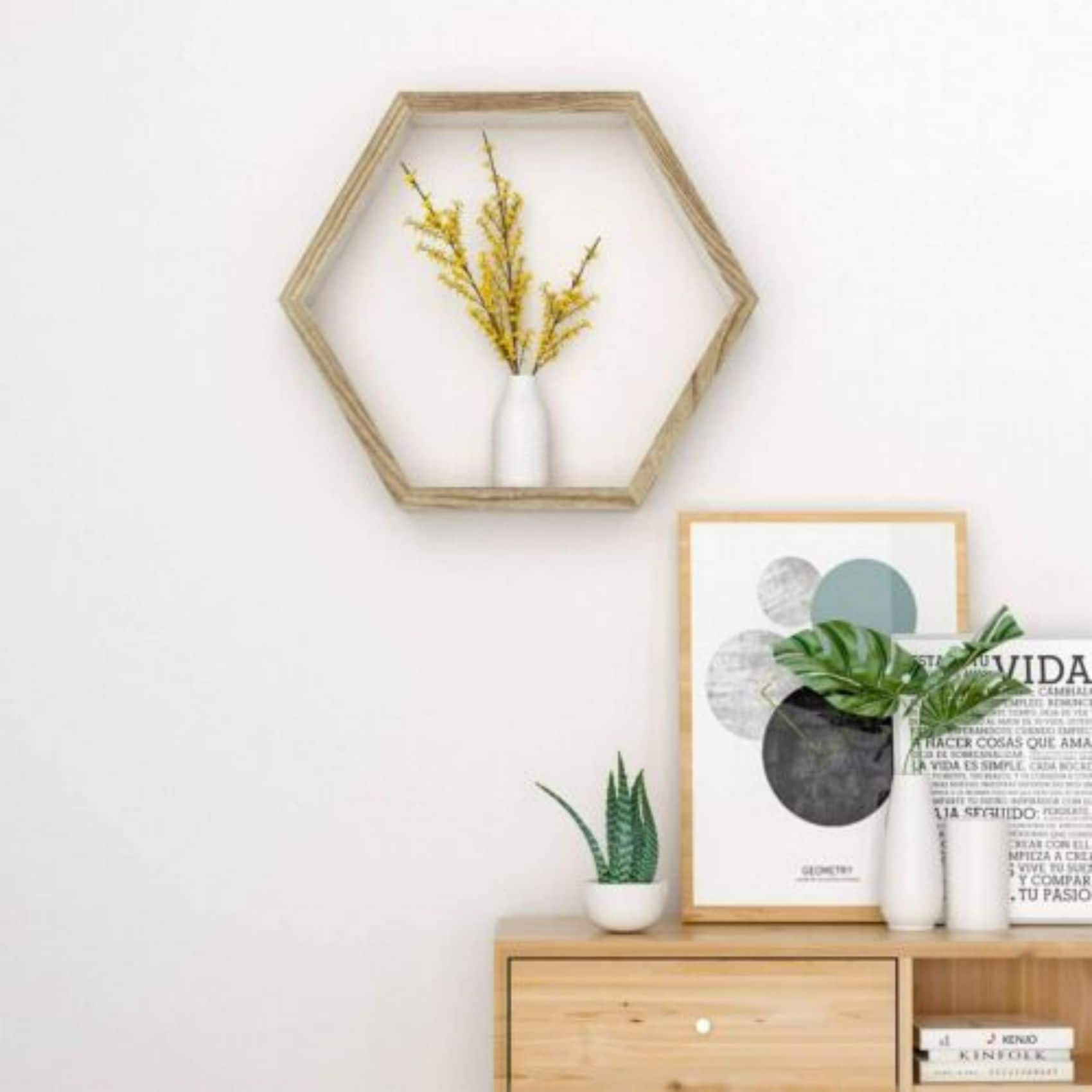 Rustic Brown Floating Hexagonal Shelf Set
