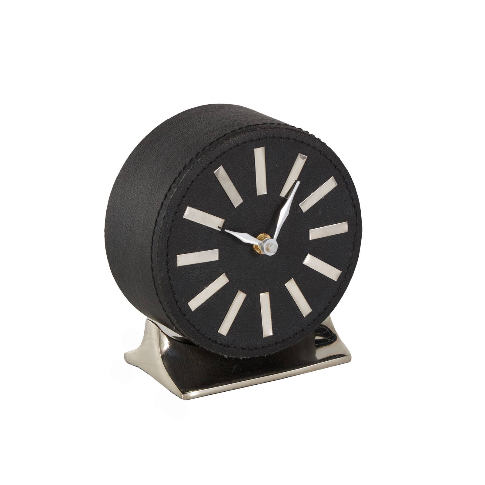Faux Leather Round Decorative Clock with Rectangular Base
