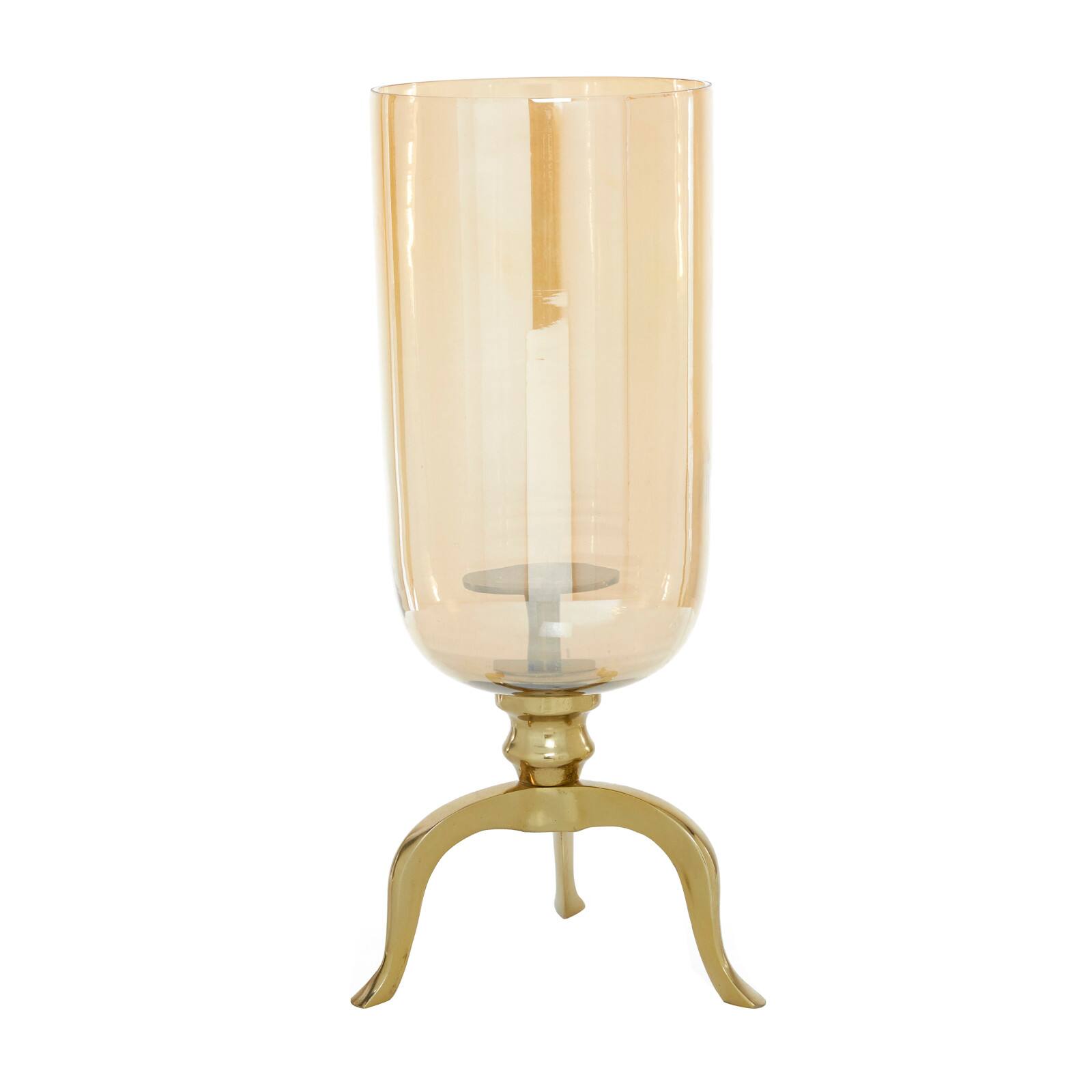 19&#x22; Gold Aluminum &#x26; Glass Traditional Candlestick Holder