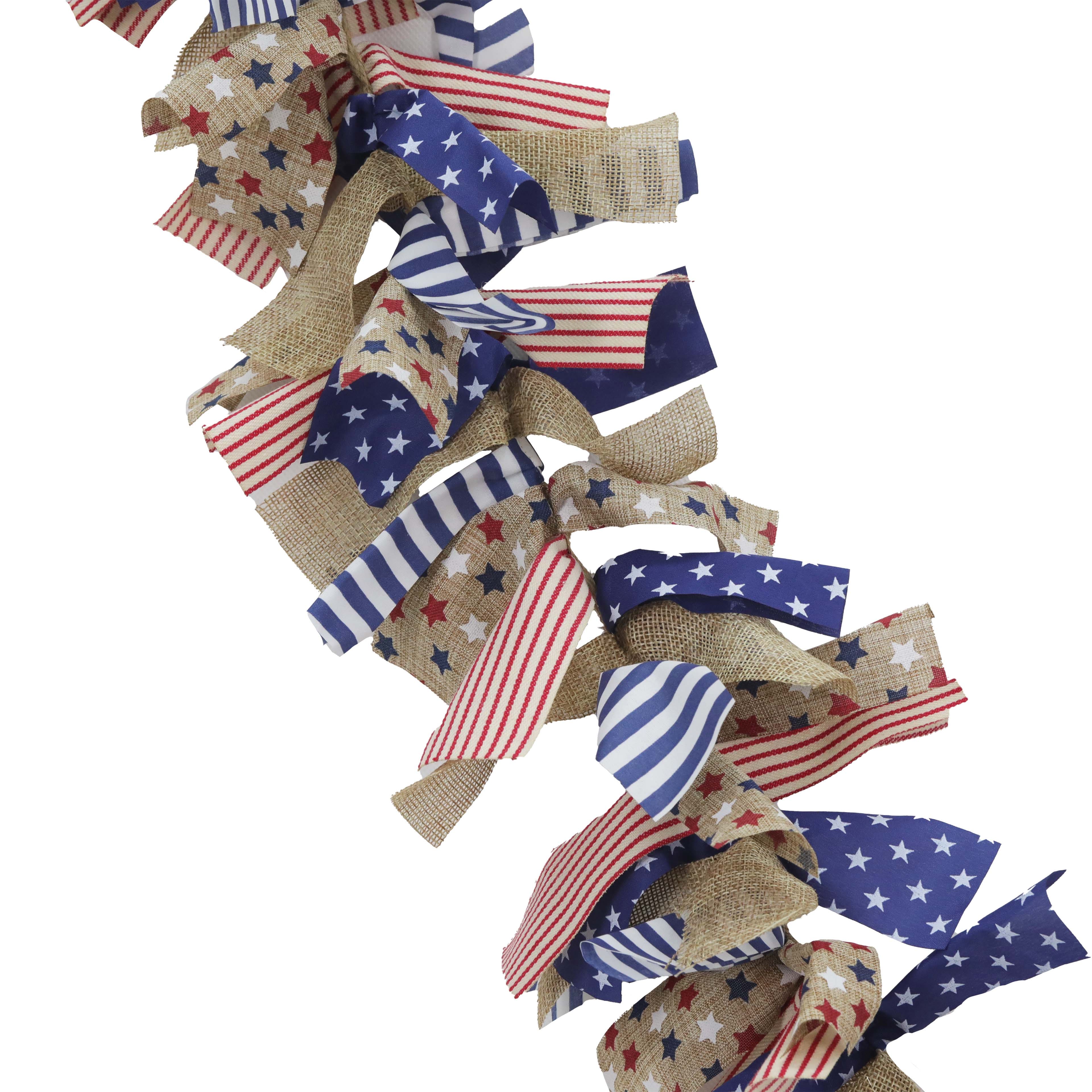 6ft. Red, White &#x26; Blue Burlap Star Garland by Celebrate It&#x2122;