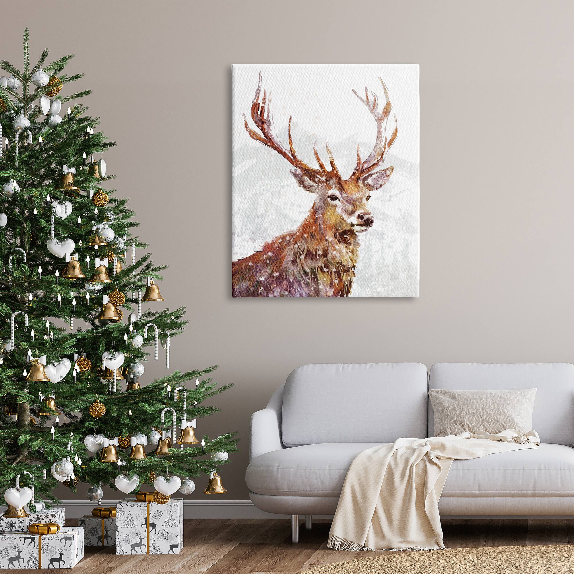 Stupell Industries Winter Deer Mountain Snowfall Canvas Wall Art