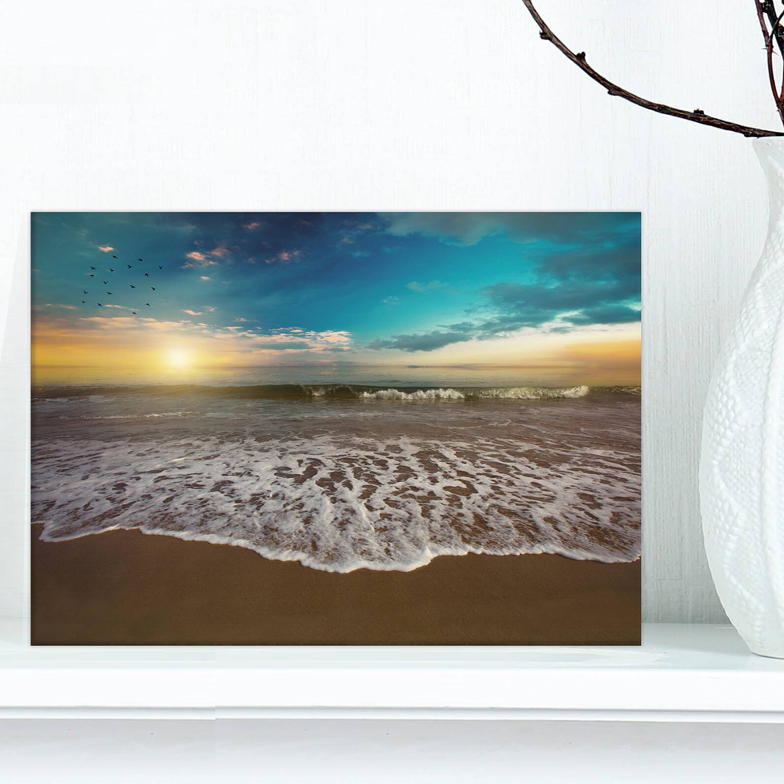 Designart - Ocean Waves at Sunrise - Sea & Shore Photography on wrapped Canvas