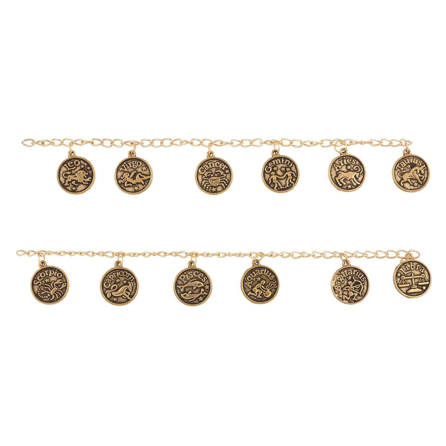12 Packs: 12 ct. (144 total) Antique Gold Metal Zodiac Beads, 17mm by Bead Landing™
