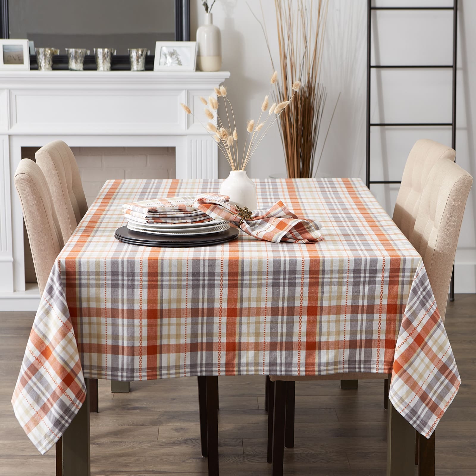 DII&#xAE; 104&#x22; Autumn Afternoon Plaid Tablecloth