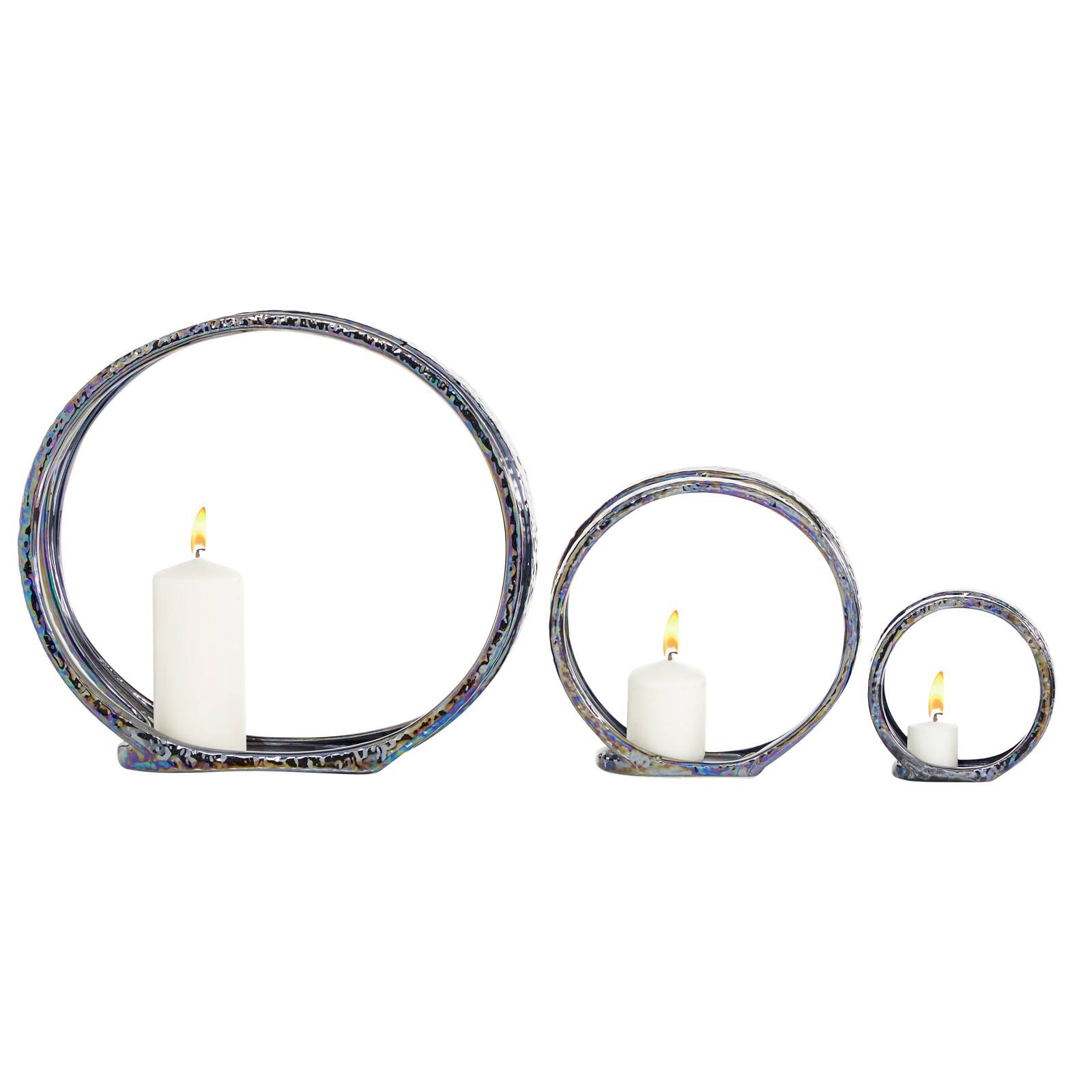 14" Silver Ceramic Glam Candlestick Holder Set