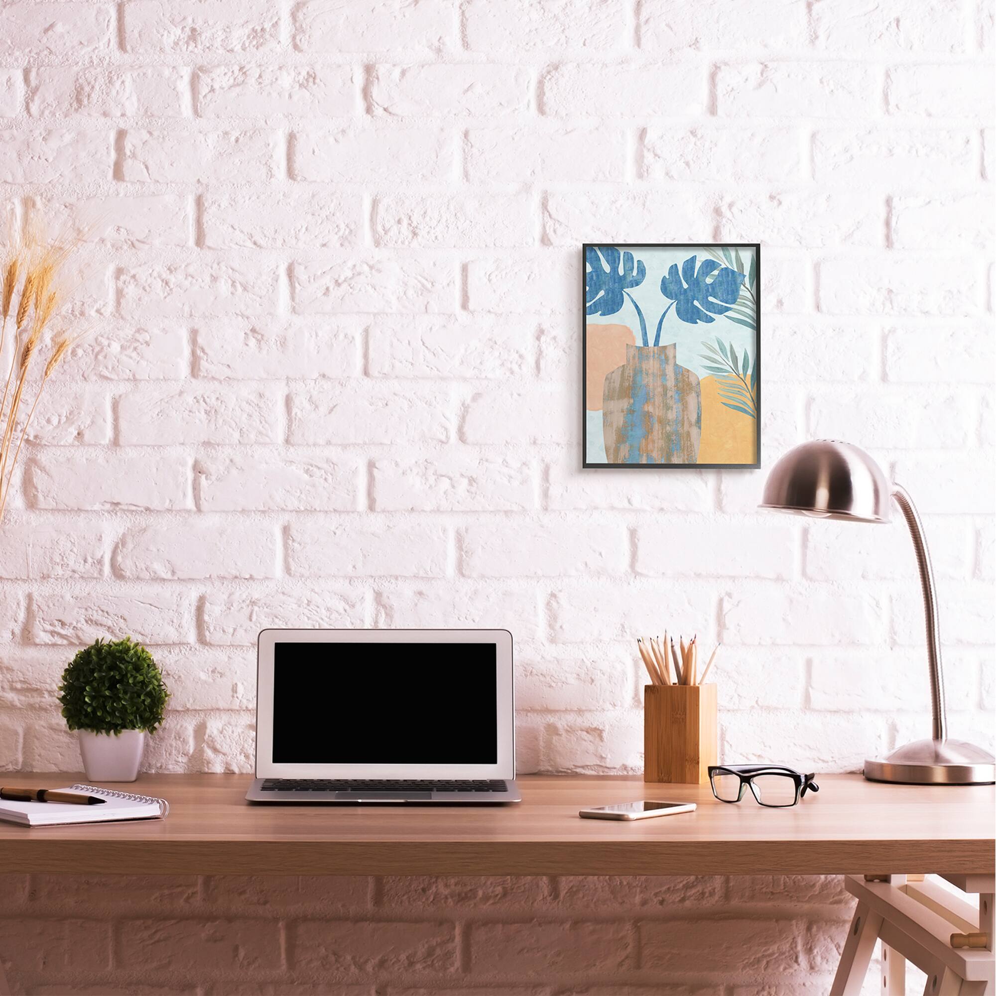 Stupell Industries Tropical Monstera Western Abstract Orange Blue in Frame Wall Art