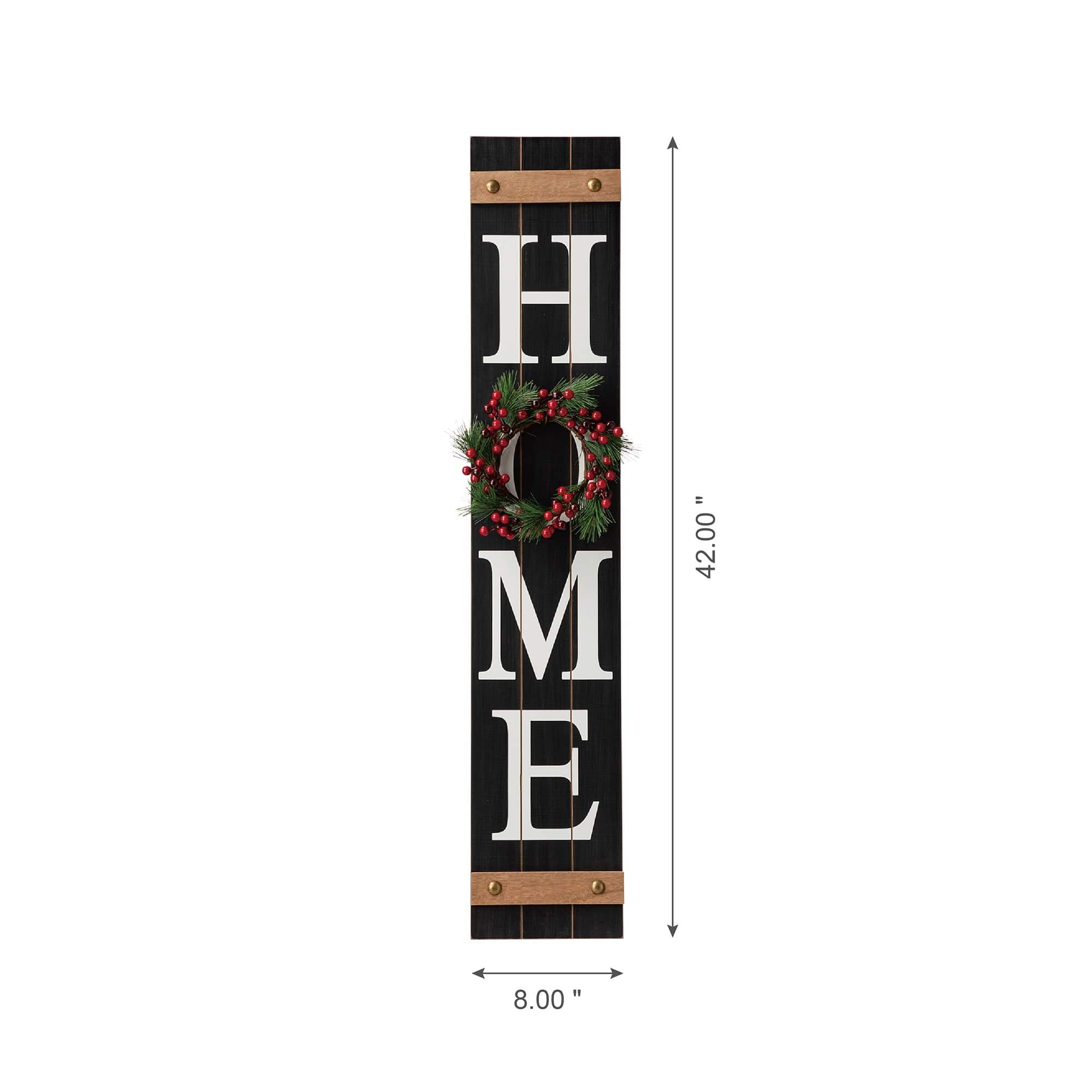 Glitzhome® 42" Black Home Wood Porch Sign with 3 Changeable Wreaths