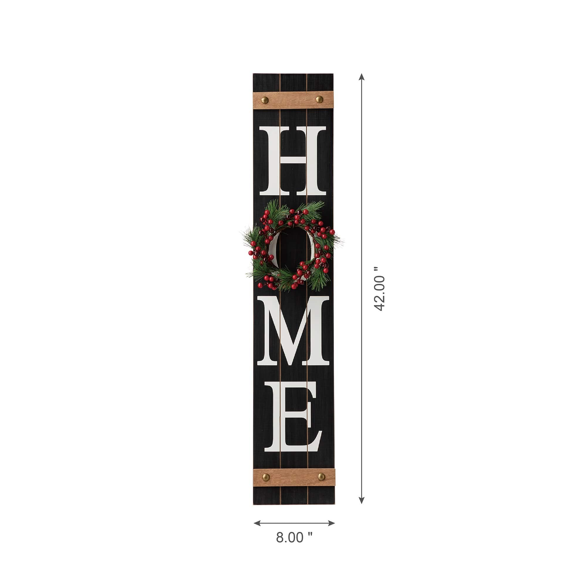 Glitzhome&#xAE; 42&#x22; Black Home Wood Porch Sign with 3 Changeable Wreaths