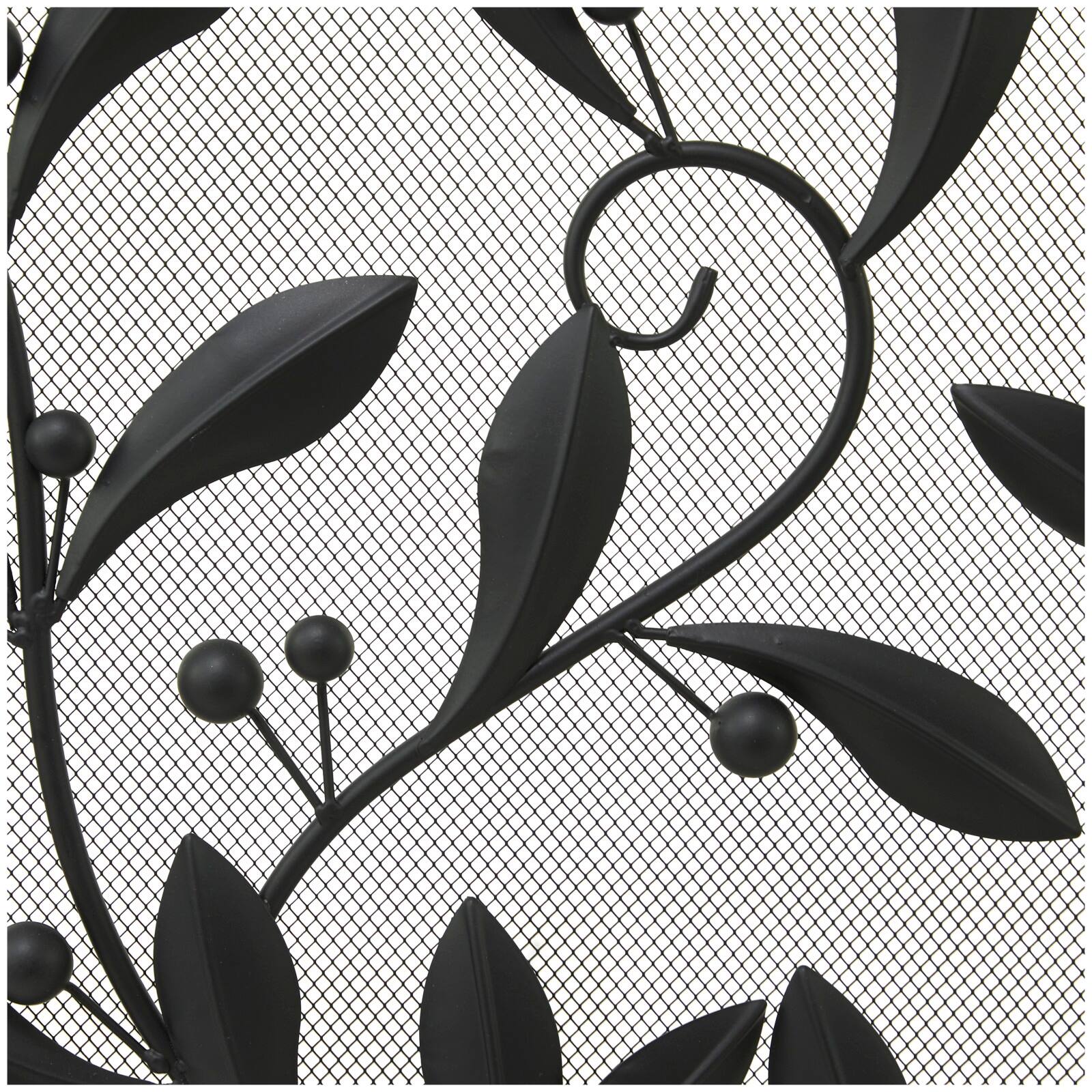 Black Metal Foldable Mesh Netting 3 Panel Scroll Fireplace Screen with Leaf and Vine Relief 45&#x22; x 1&#x22; x 30&#x22;