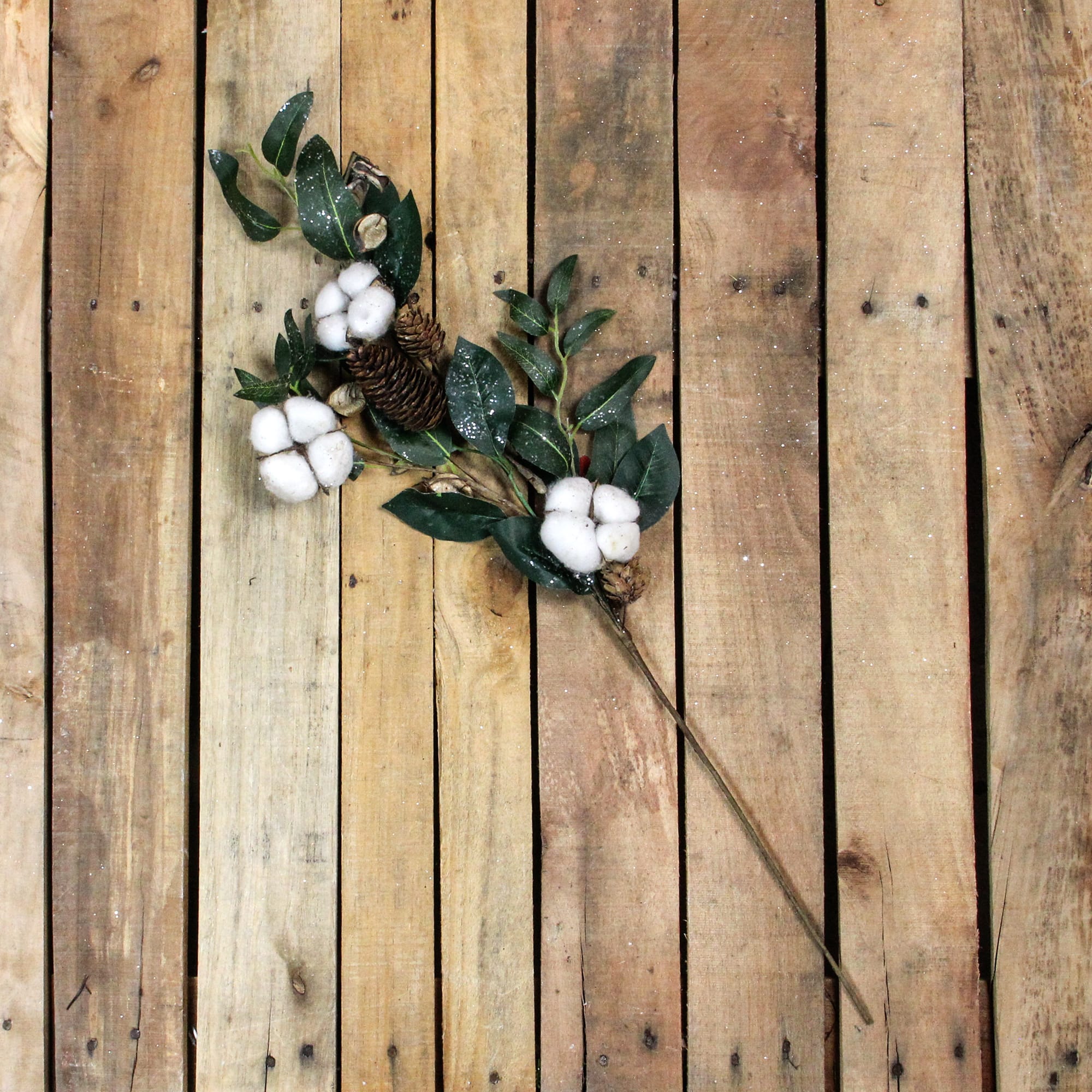 White Cotton Flowers &#x26; Foliage Artificial Twig Pick