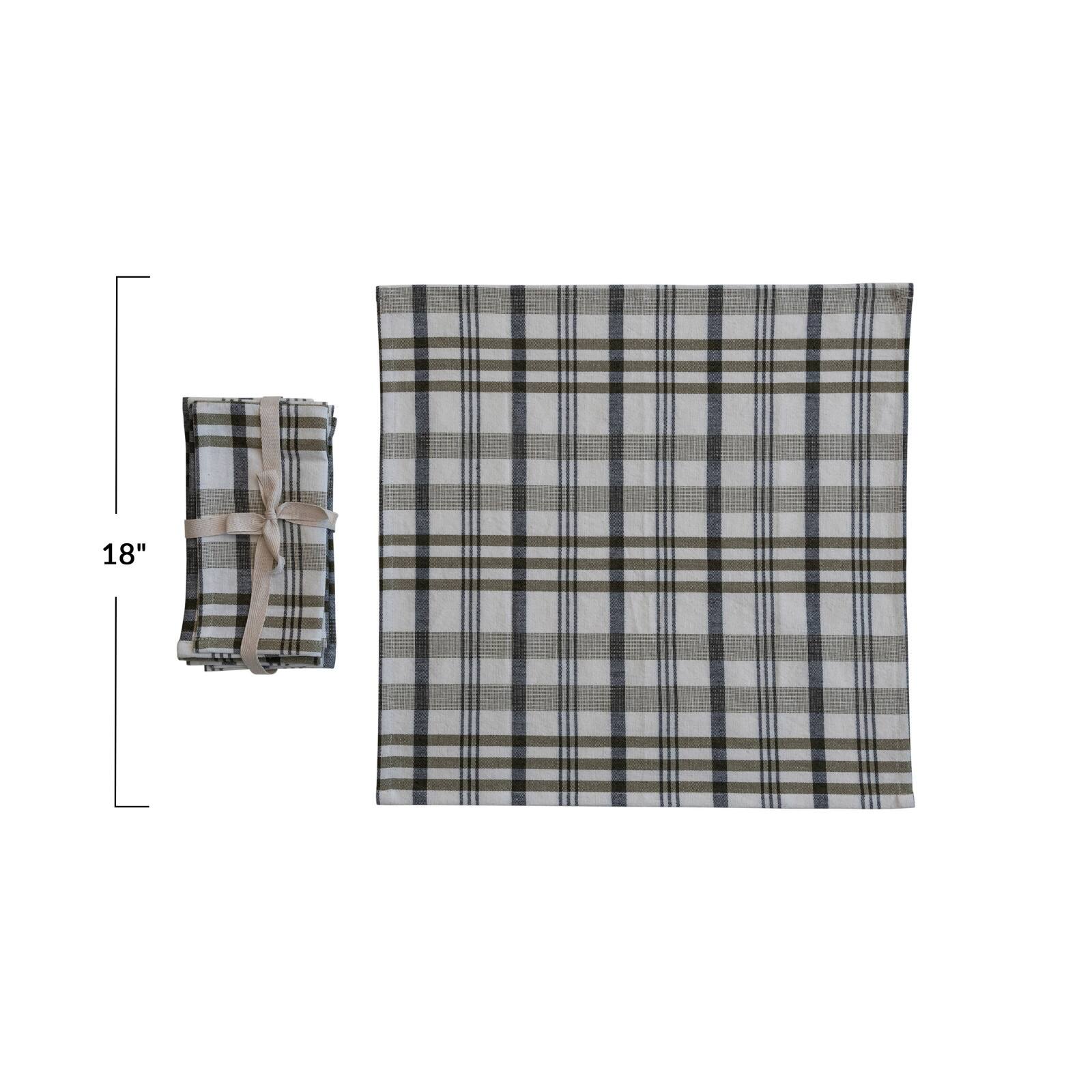 Hello Honey® 18" White & Green Plaid Stonewashed Cotton Napkins, 4ct.