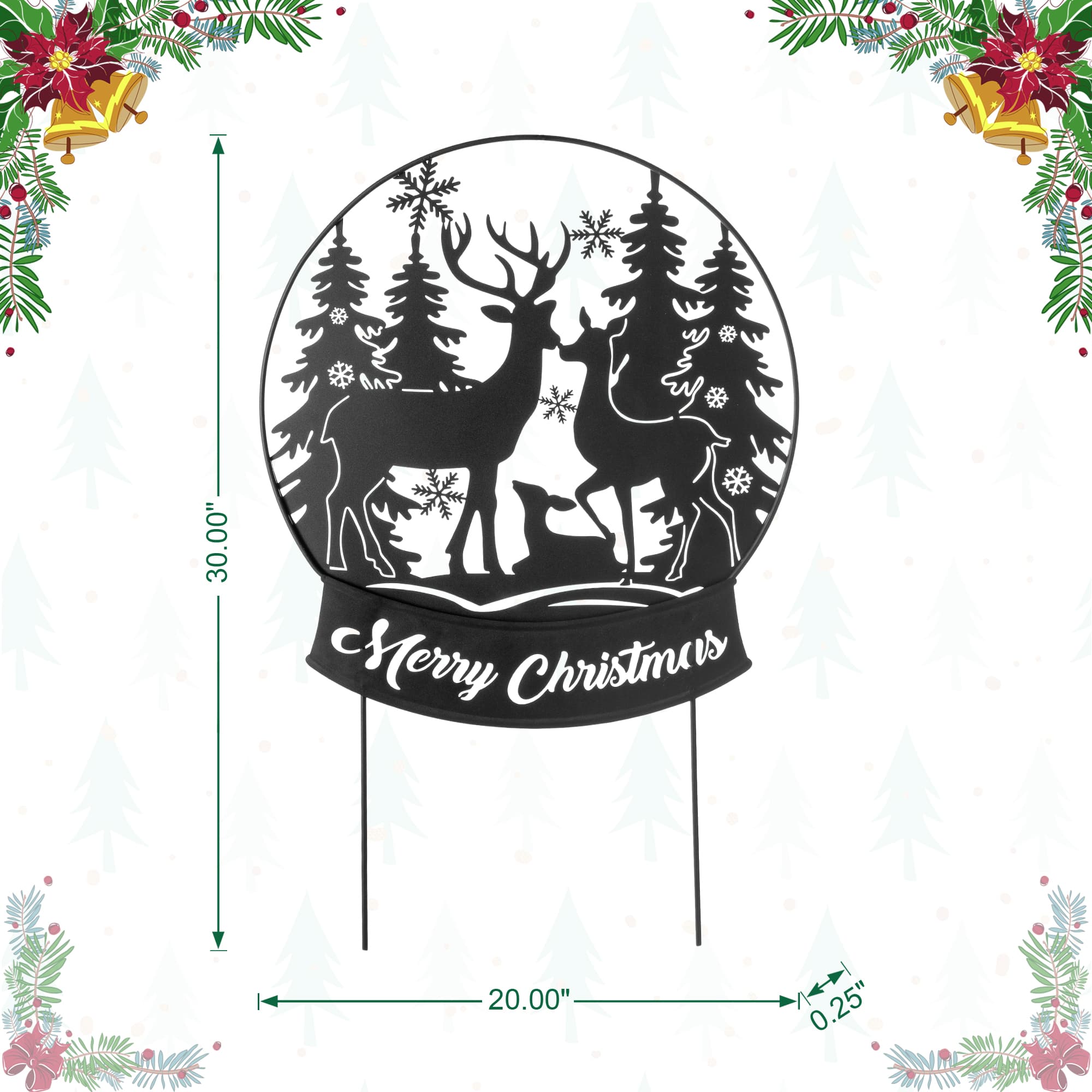 Glitzhome&#xAE; 2.5ft. Metal Water Globe with Reindeer Family Silhouette Yard Stake