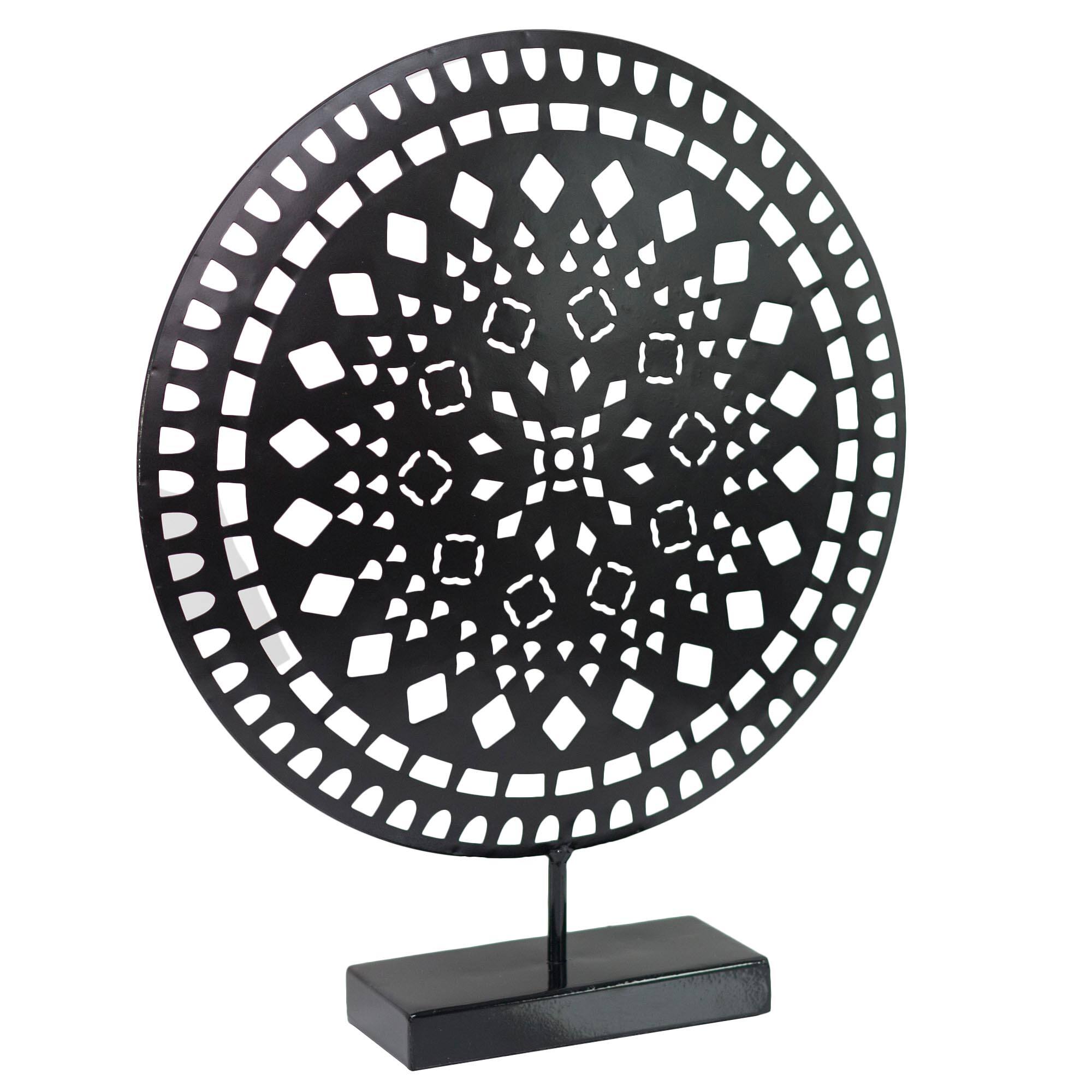 17" Black Rustic Metal Medallion Sculpture