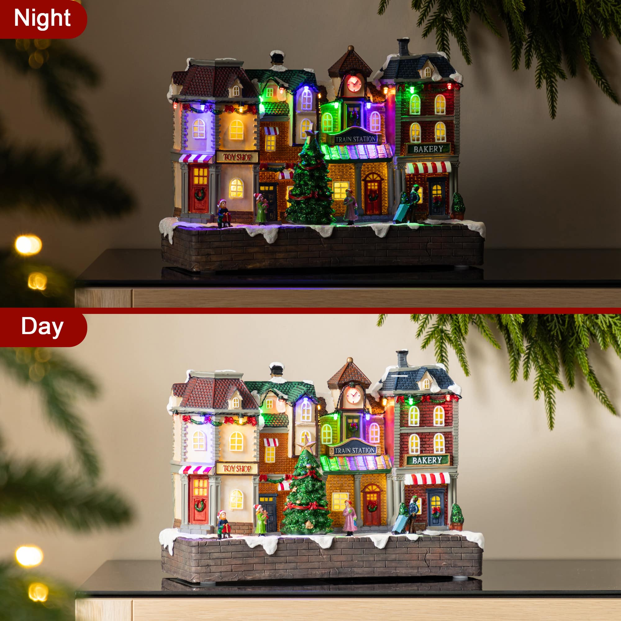 Glitzhome&#xAE; 13.75&#x22; Lighted Christmas Train station Resin Village with Movement and Music