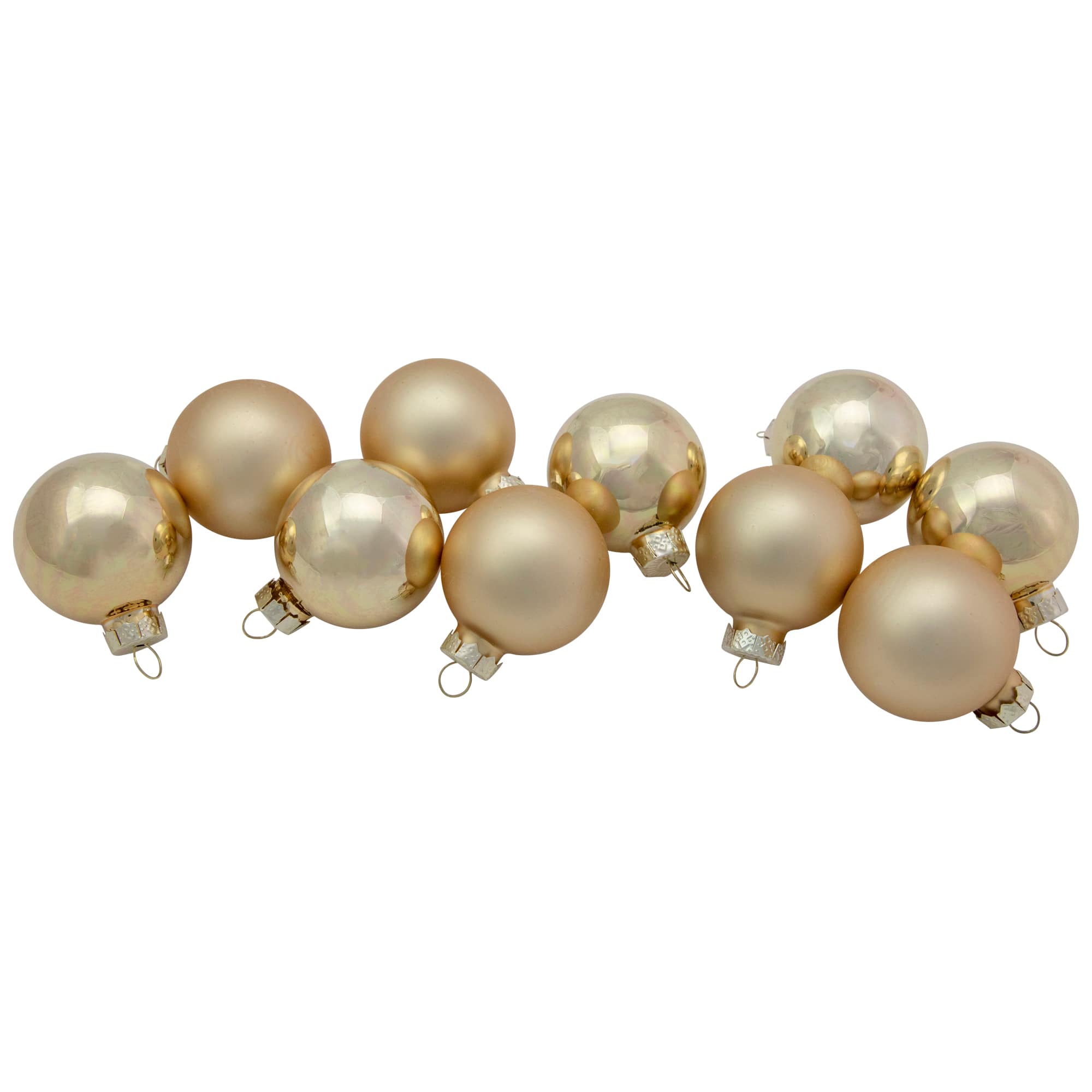 10ct. 1.75&#x22; Champagne Gold Shiny and Matte Glass Christmas Ball Ornaments