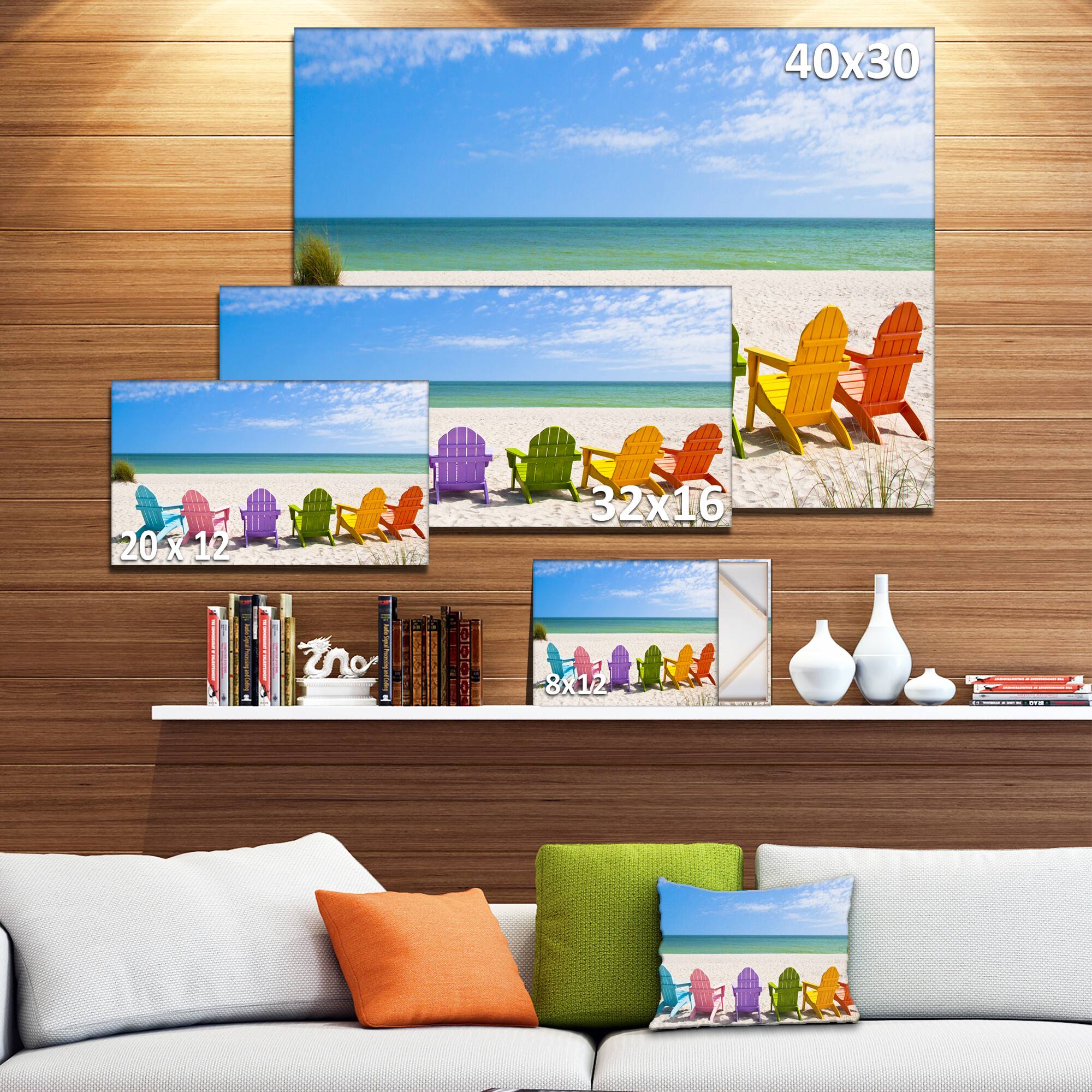Designart - Adirondack Beach Chairs - Seashore Photo Canvas Art Print