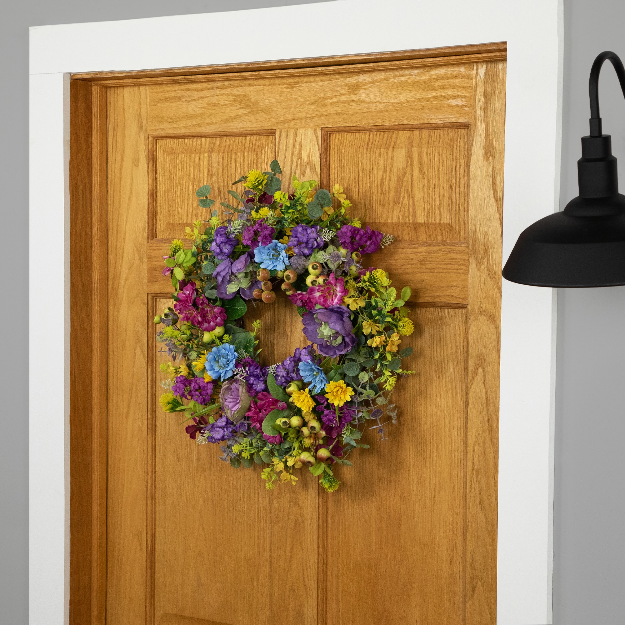 24" Multicolor Floral, Eucalyptus & Olive Spring Wreath