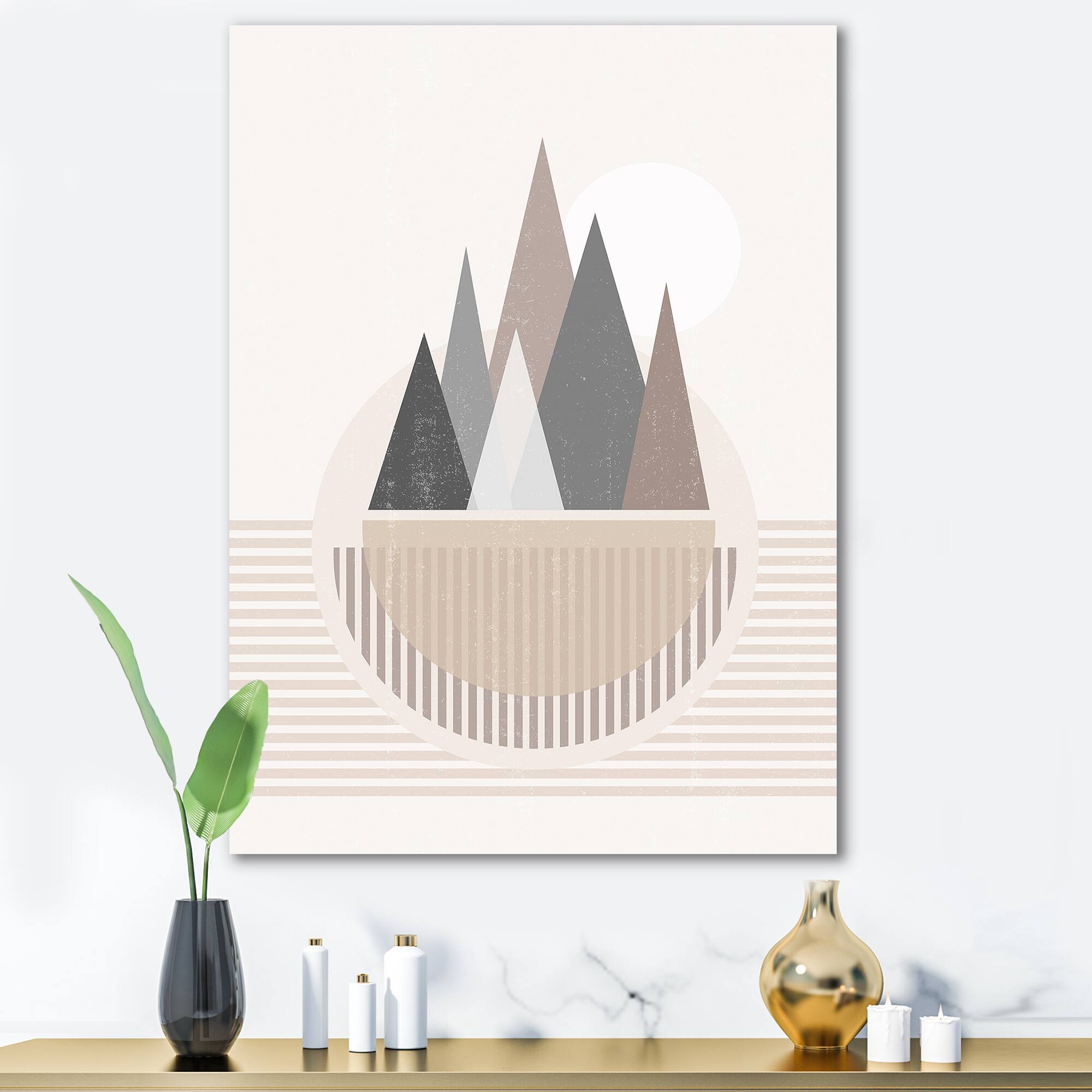 Designart - Abstract Sun and Moon In Mountains III - Modern Canvas Wall Art Print