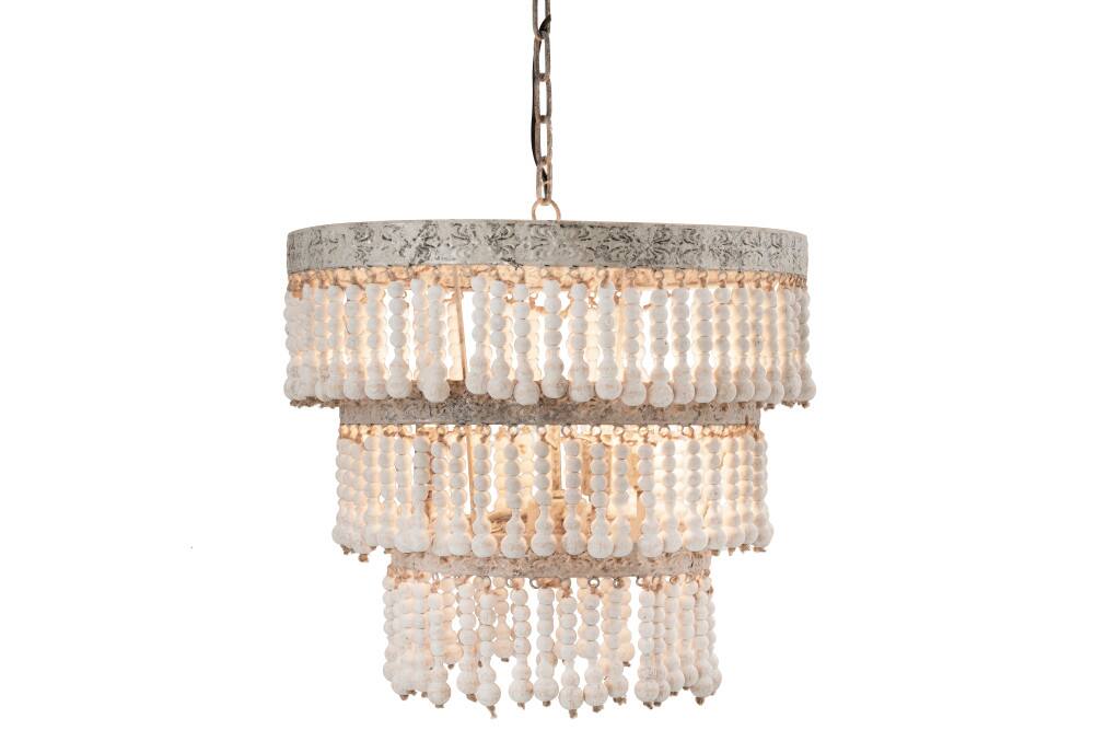 Hello Honey&#xAE; 20.5&#x22; Antique White 3-Tier Wood Bead Chandelier
