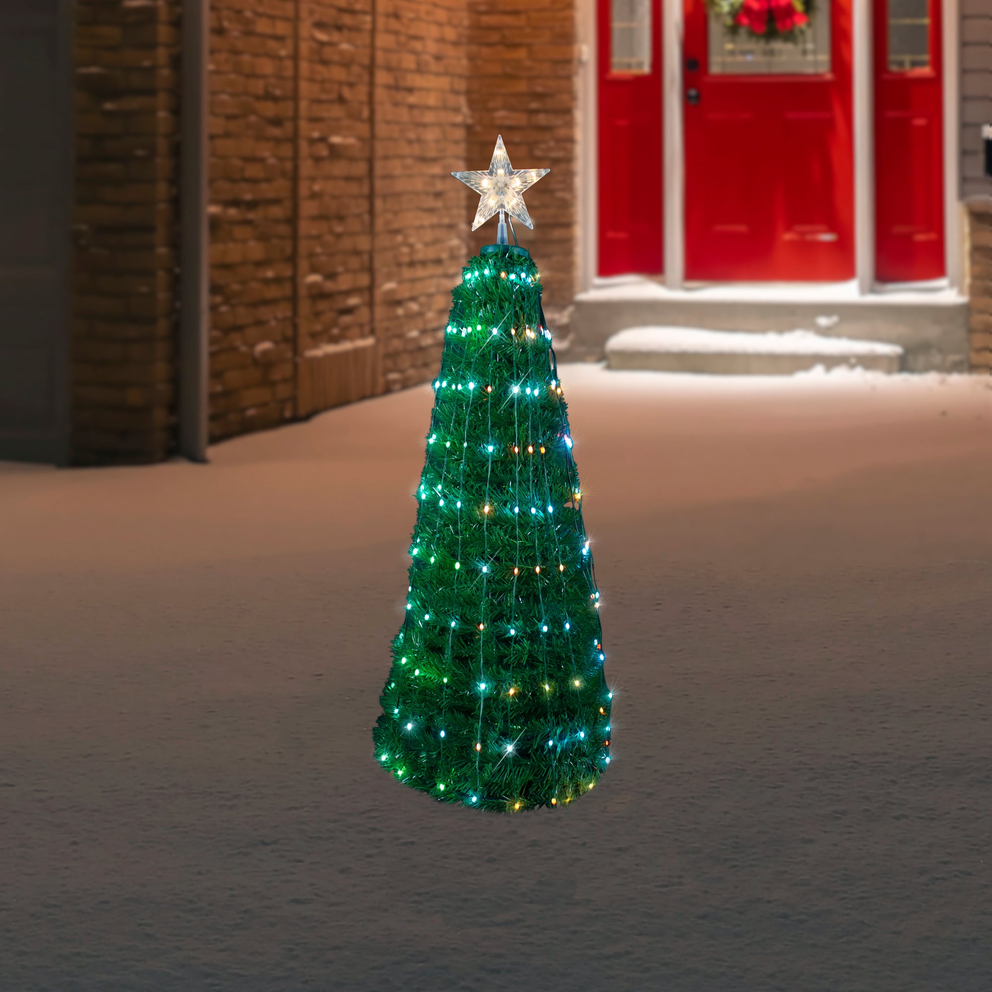 4ft. Pop Up Outdoor Artificial Christmas Tree, Color Chaning LED Lights