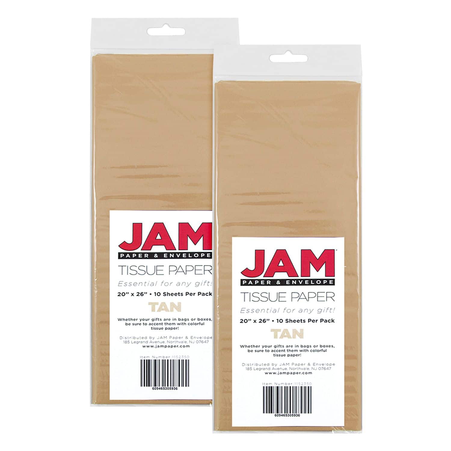 JAM Paper 20" x 26" Tissue Paper, 2 Packs of 10 Sheets