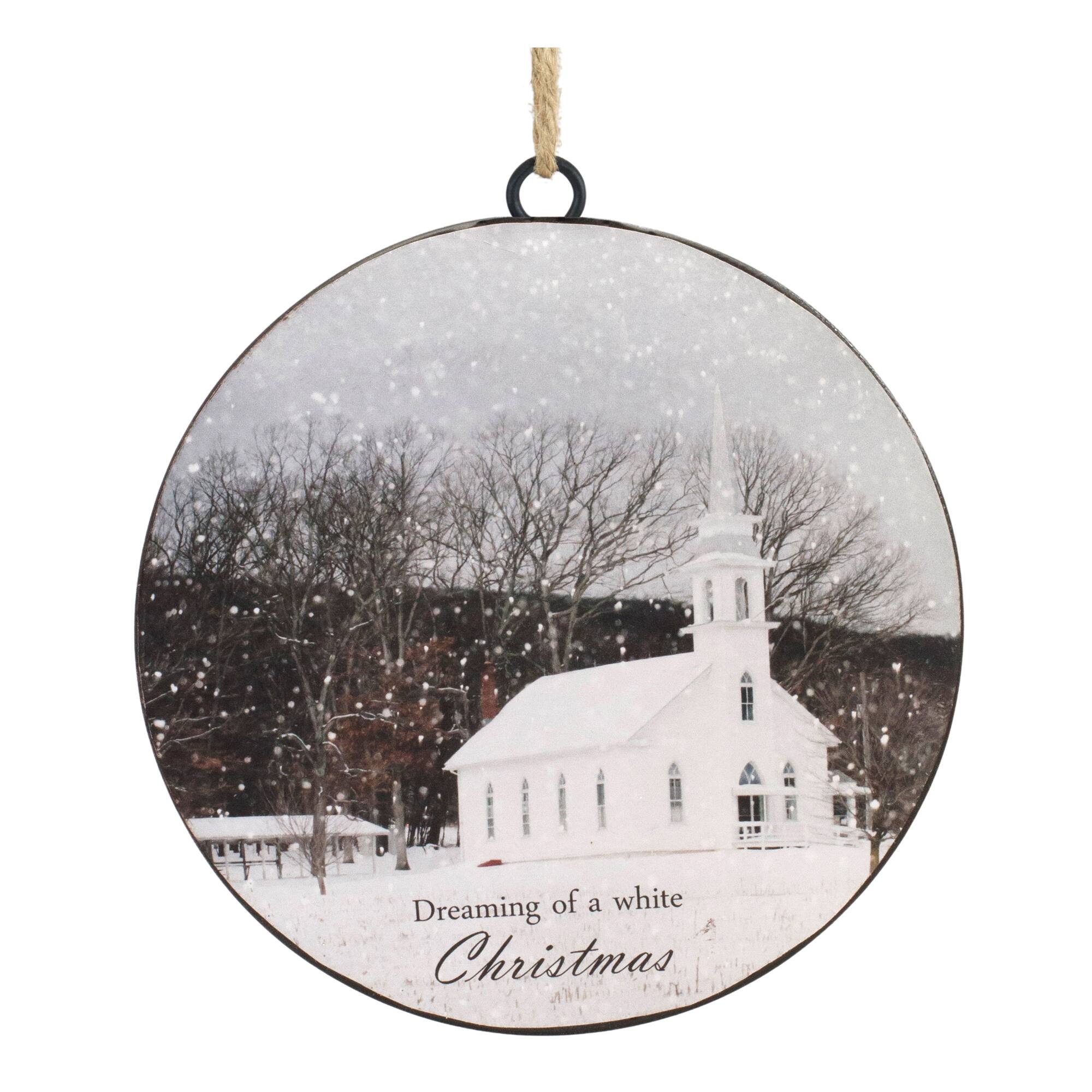 6&#x22; Metal Dreaming of a White Christmas Disc Ornaments, 12ct.