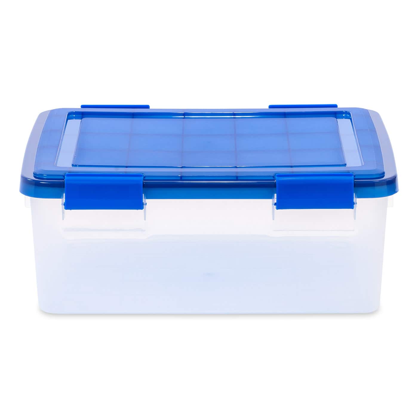 IRIS Element Resistant Clear Plastic Storage Boxes with Blue Lid