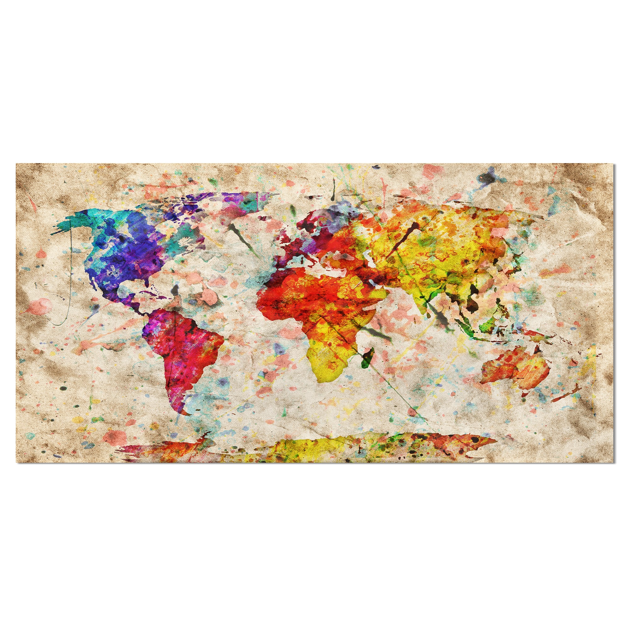 Designart - Vintage World Map Watercolor - Large Map Canvas Art Print