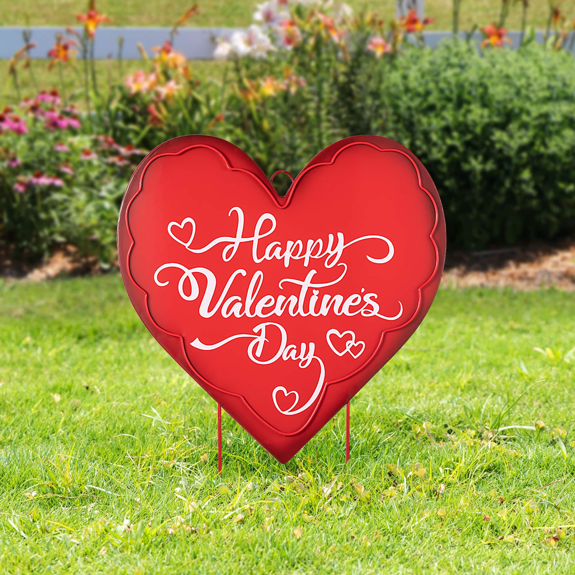 Glitzhome® 24" Metal Happy Valentine's Day Heart Yard Stake
