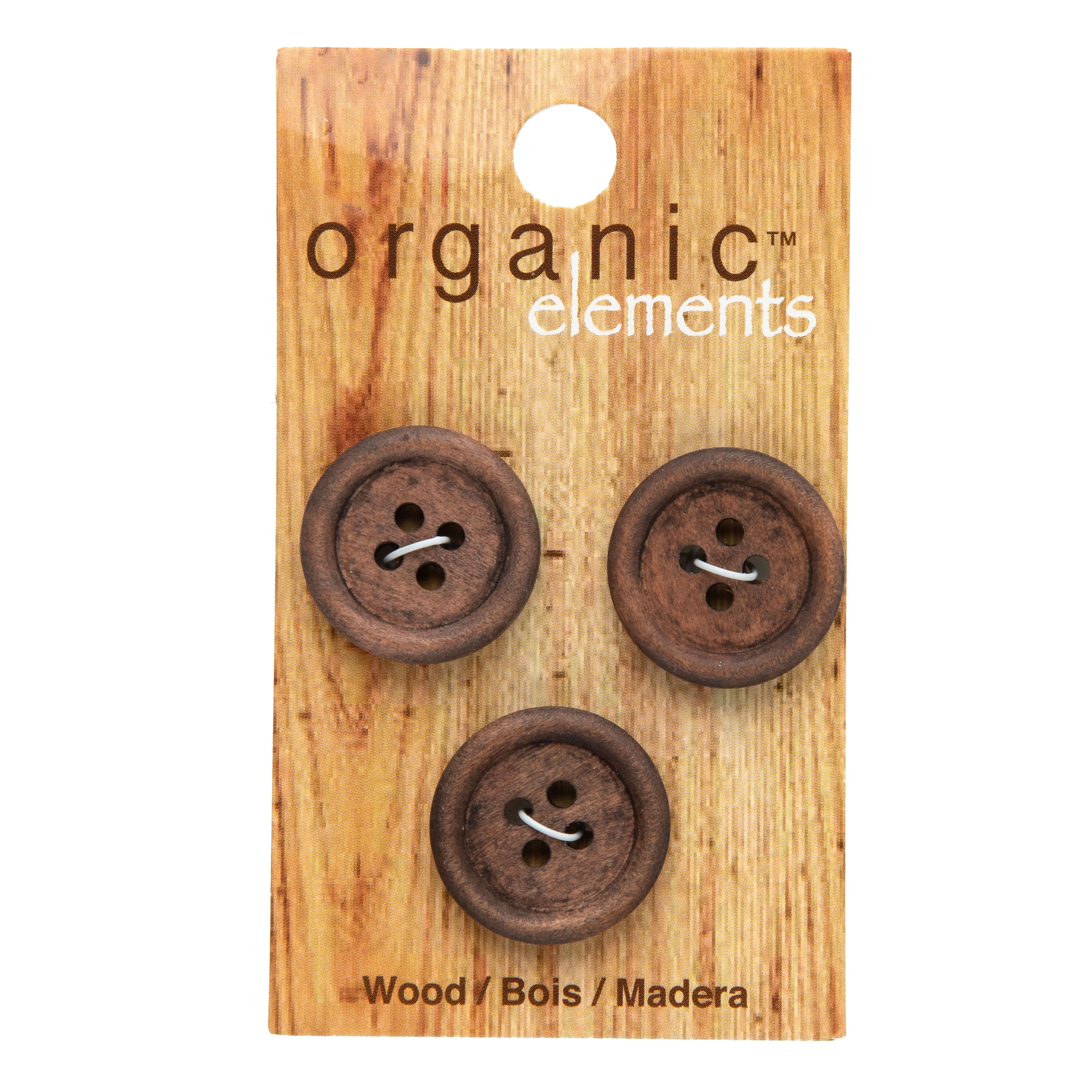 Organic Elements 13/16&#x22; Brown Wood Buttons, 3ct.