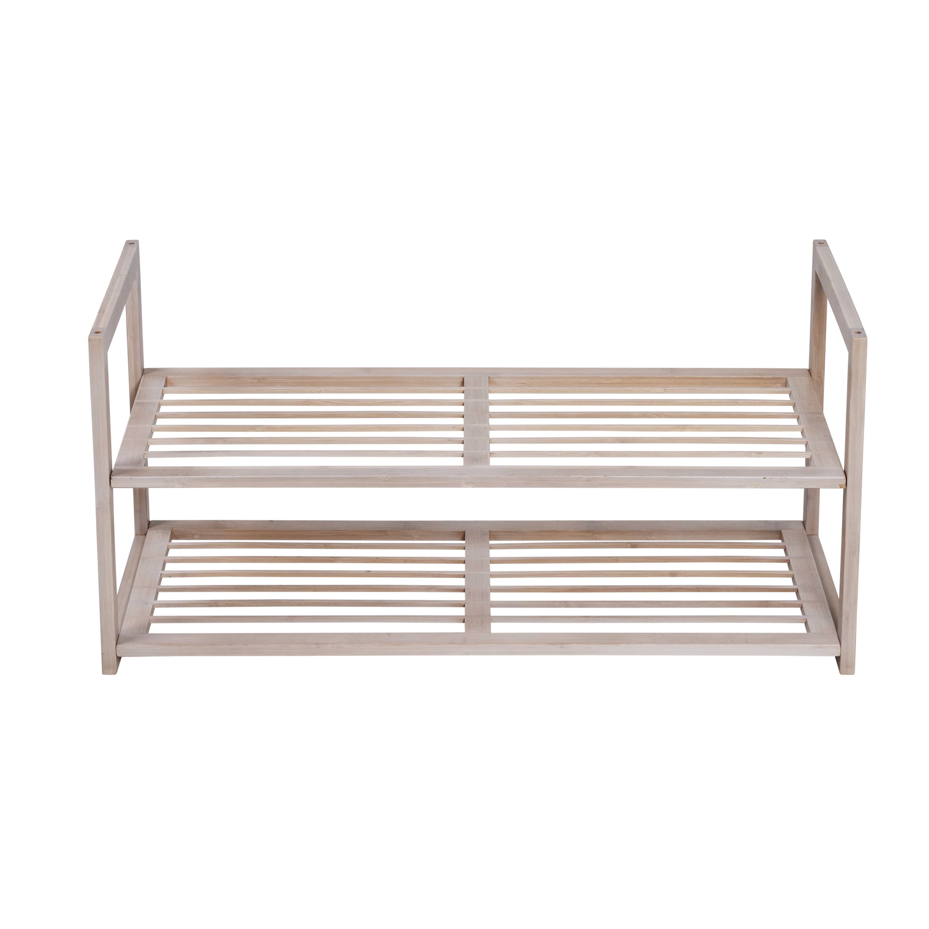 Honey Can Do White Wash 2-Tier Stackable Bamboo Shoe Rack