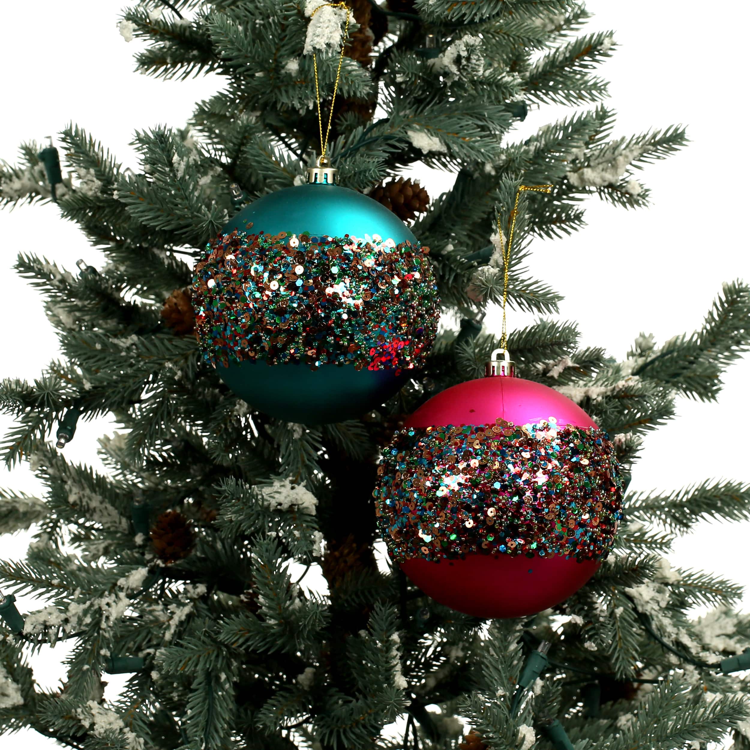 2 Pack 4.7" Jewels & Jolly Sequin Stripe Shatterproof Ball Ornaments by Ashland®