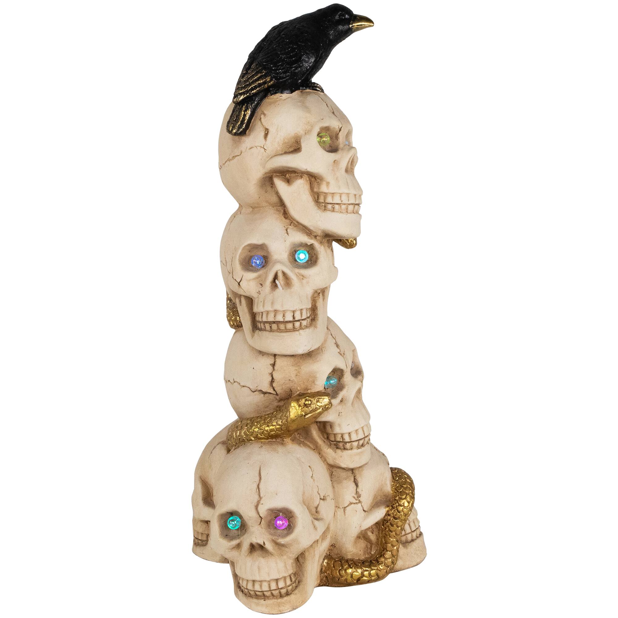 27.5" LED Skull Tower with Raven Halloween Decoration
