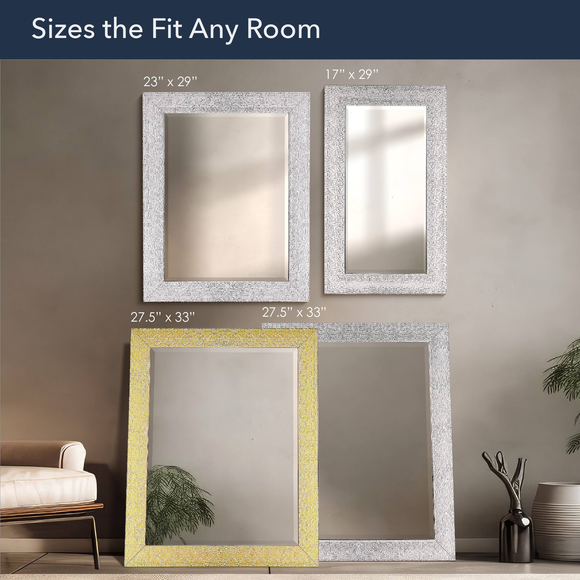 Head West Micro Square Tiled White & Chrome Beveled 27.5" x 33.5" Framed Accent Vanity Mirror