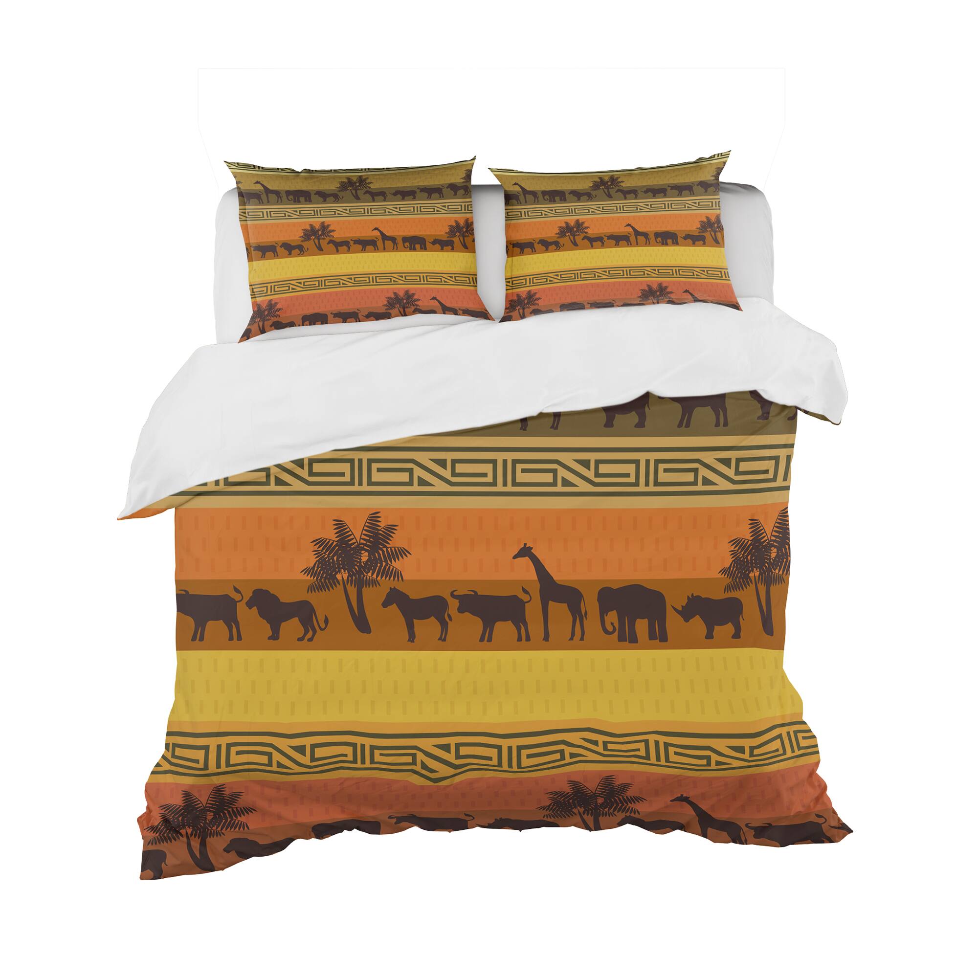 Designart 'African Wildlife with Ethnic Pattern' Tropical Bedding Set - Duvet Cover & Shams