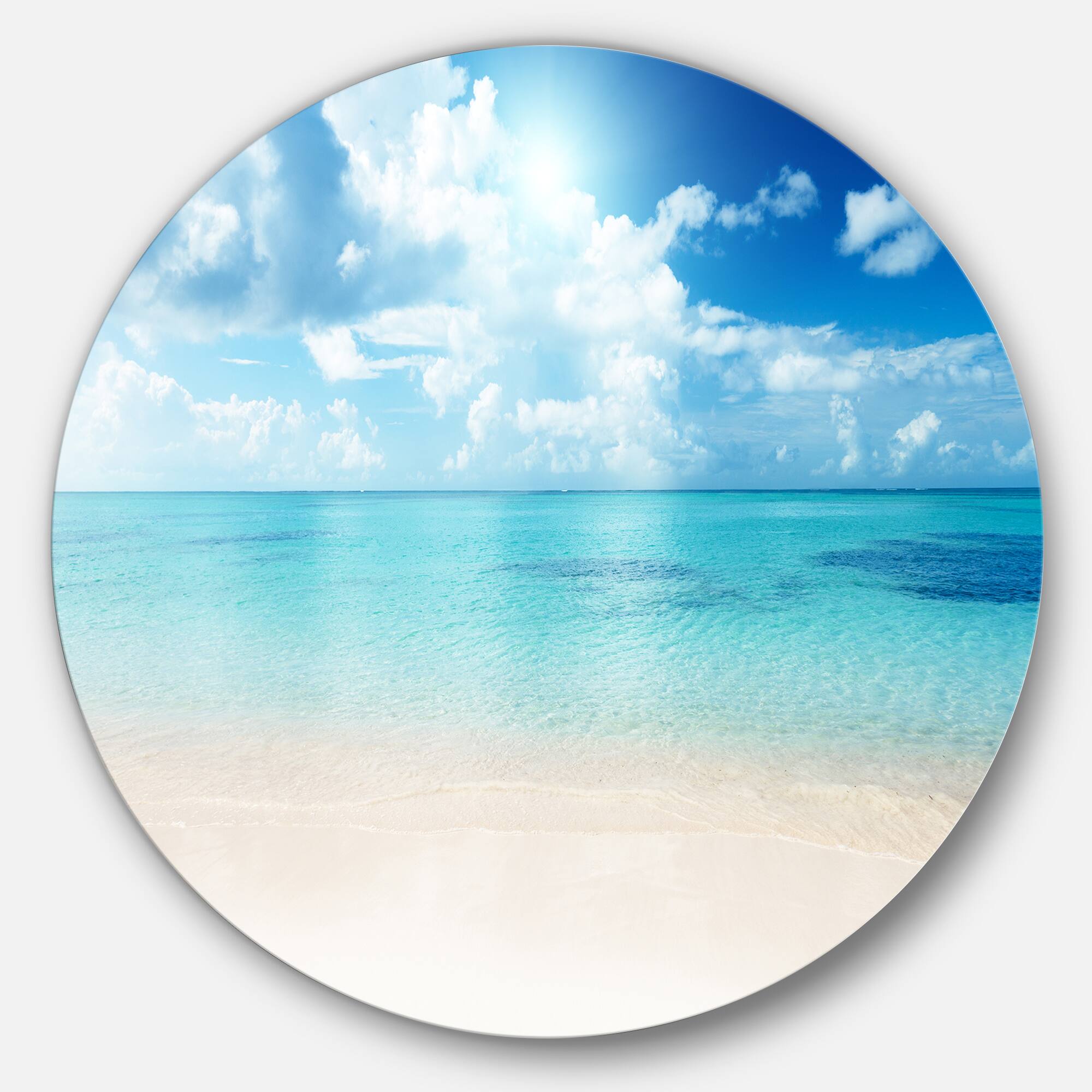 Designart - Sand of Beach in Blue Caribbean Sea&#x27; Seascape Metal Artwork