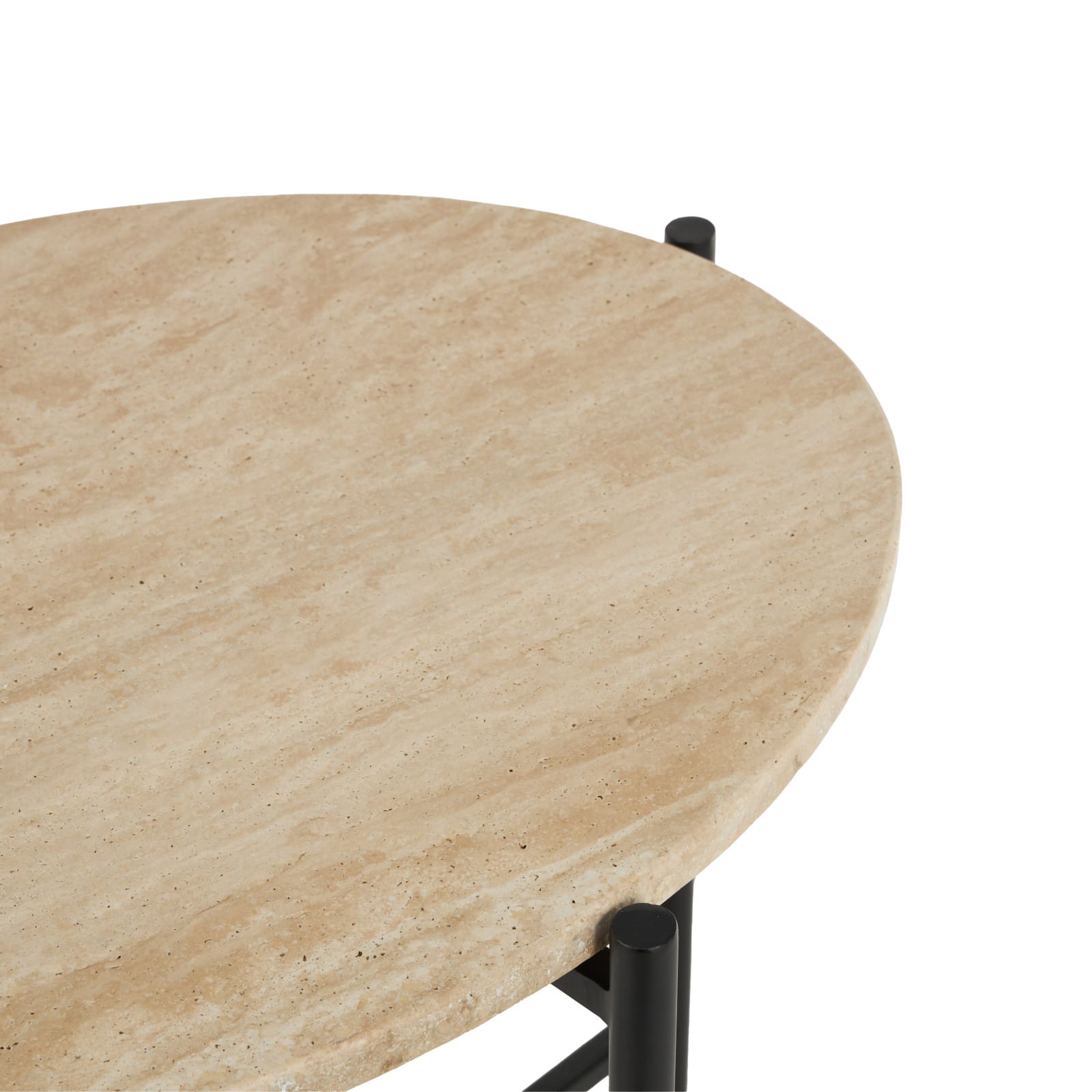 19.75" Beige Marble Accent Table with Black Metal Support