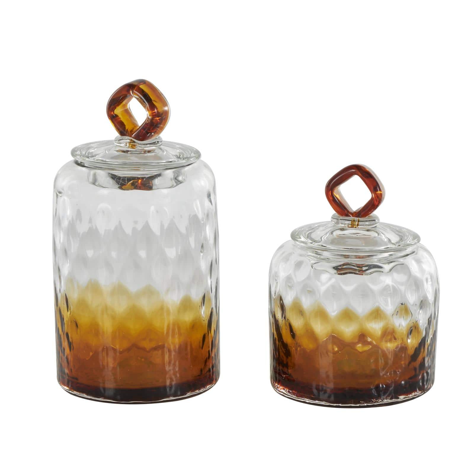 Glass Geometric Faceted Ombre Decorative Jars with Diamond Knobs, 2ct.