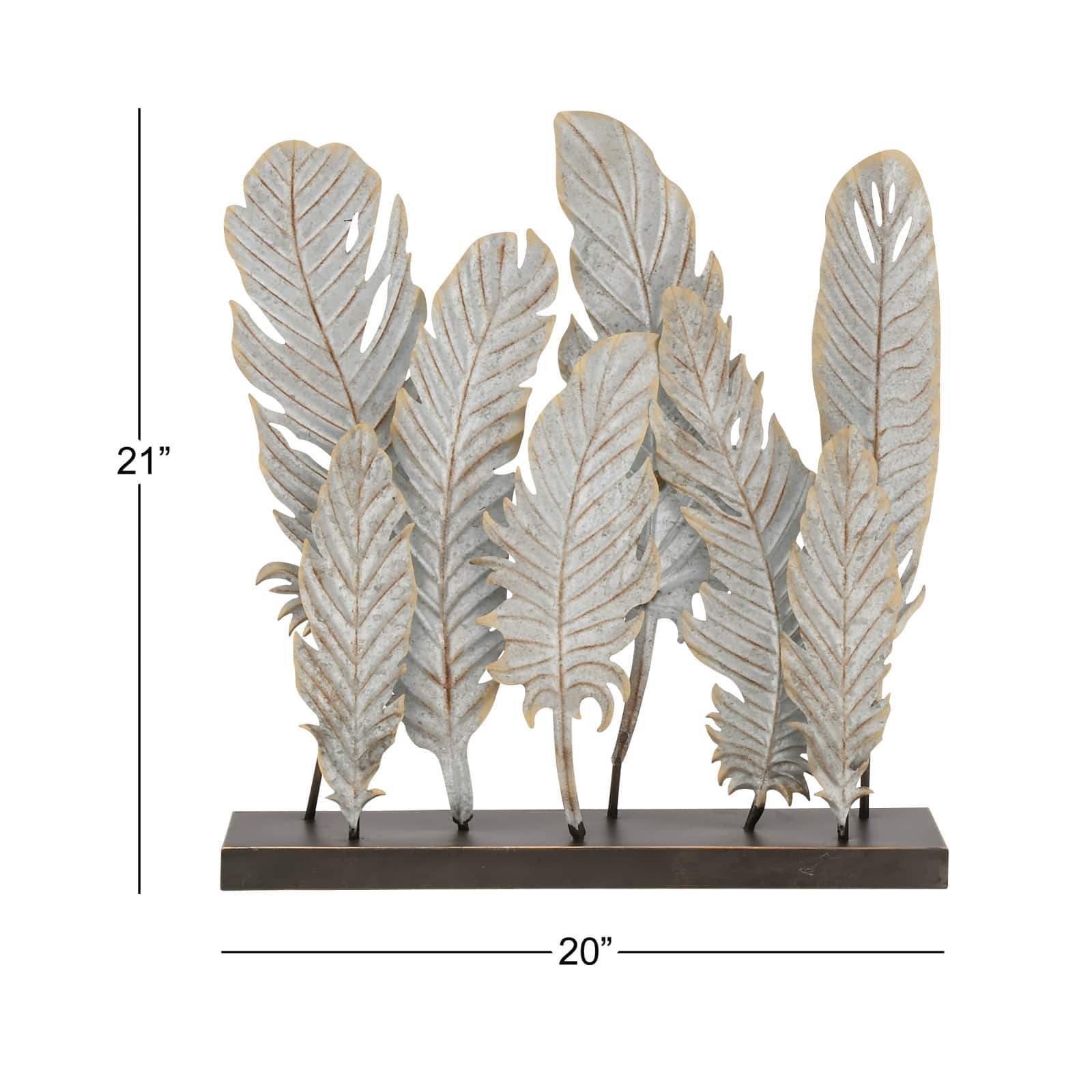 21&#x22; Gray Metal Contemporary Feather Sculpture